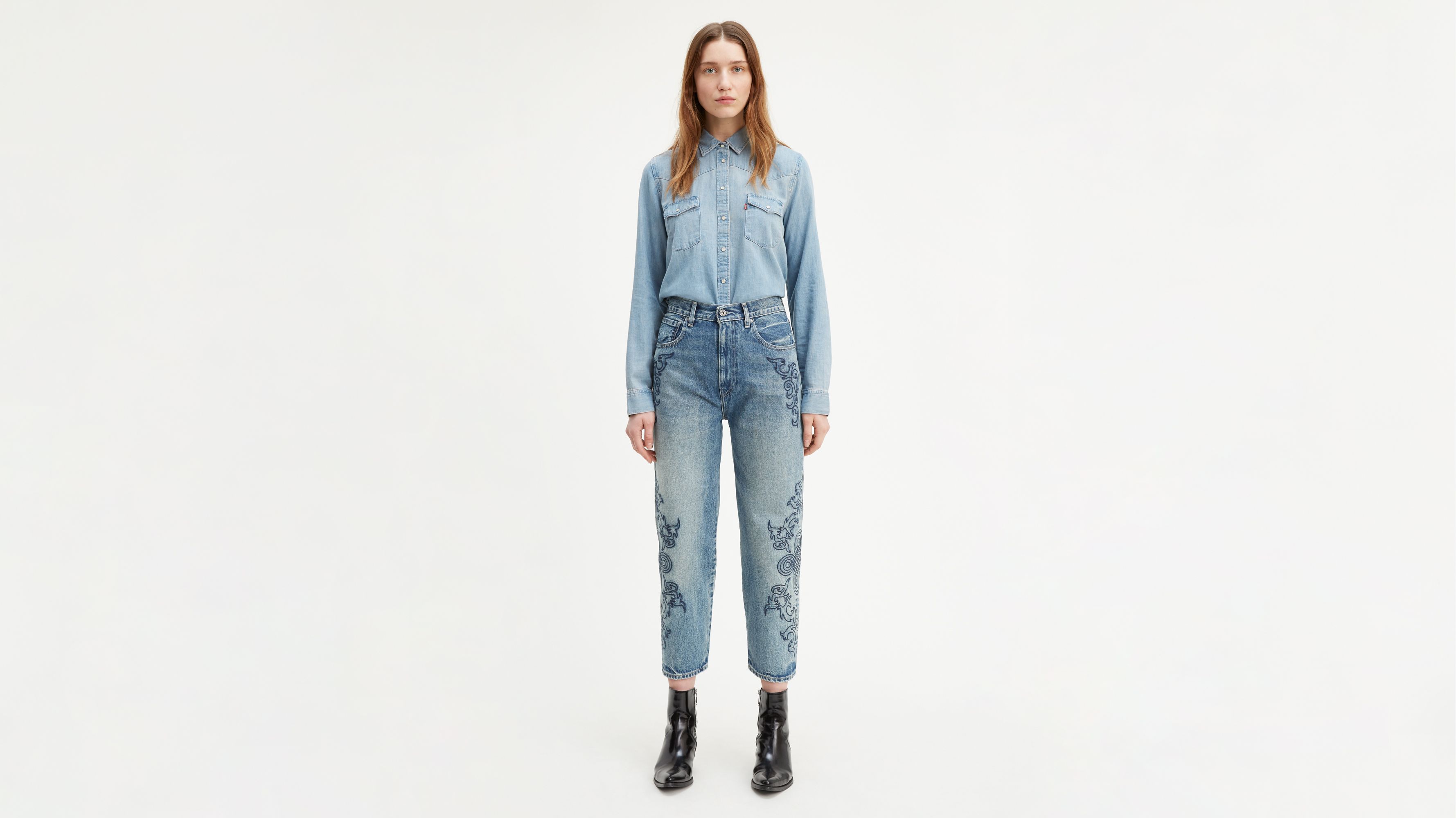 Embroidered Barrel Women's Jeans 2