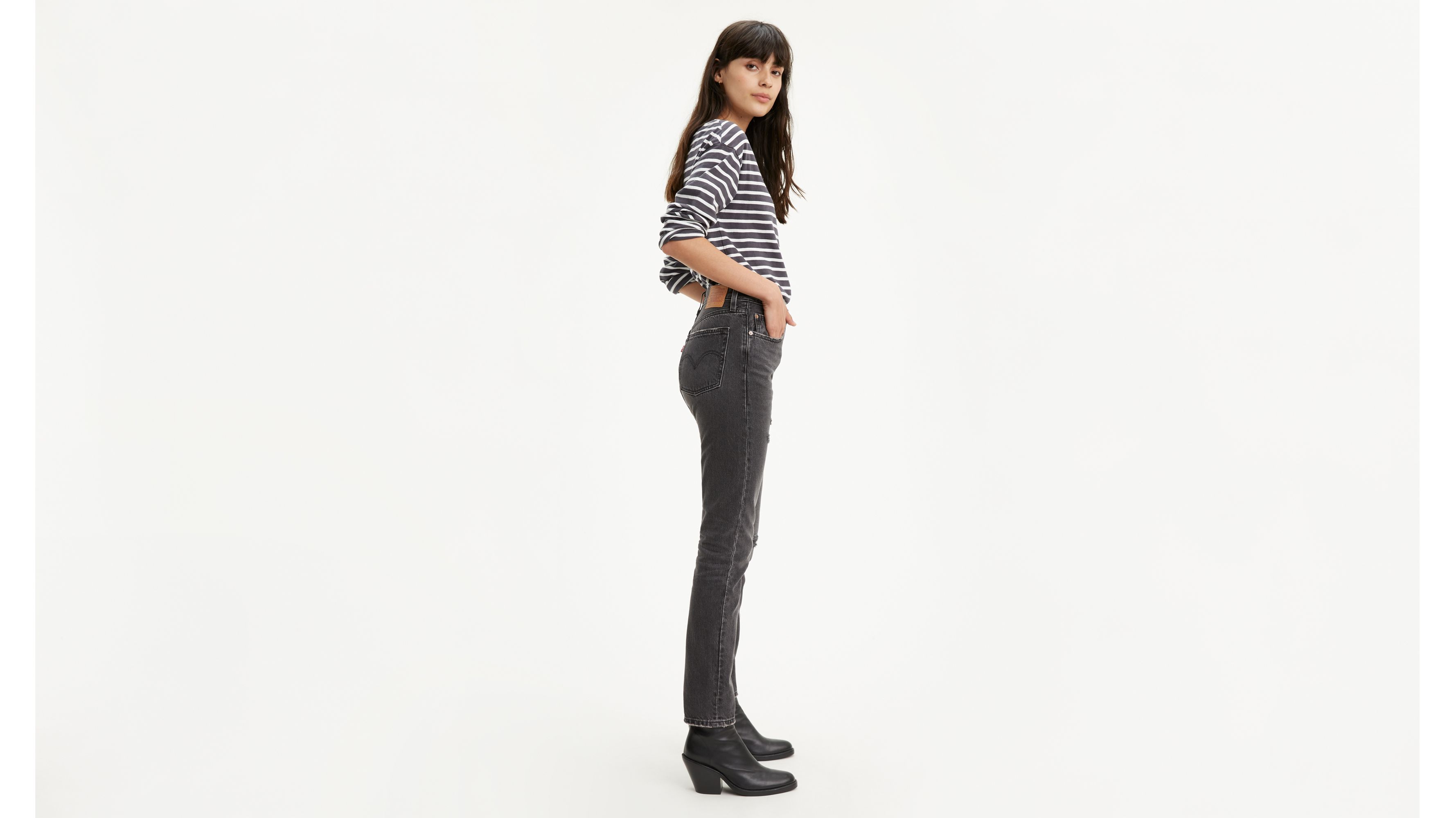 501 skinny washed black high rise jeans