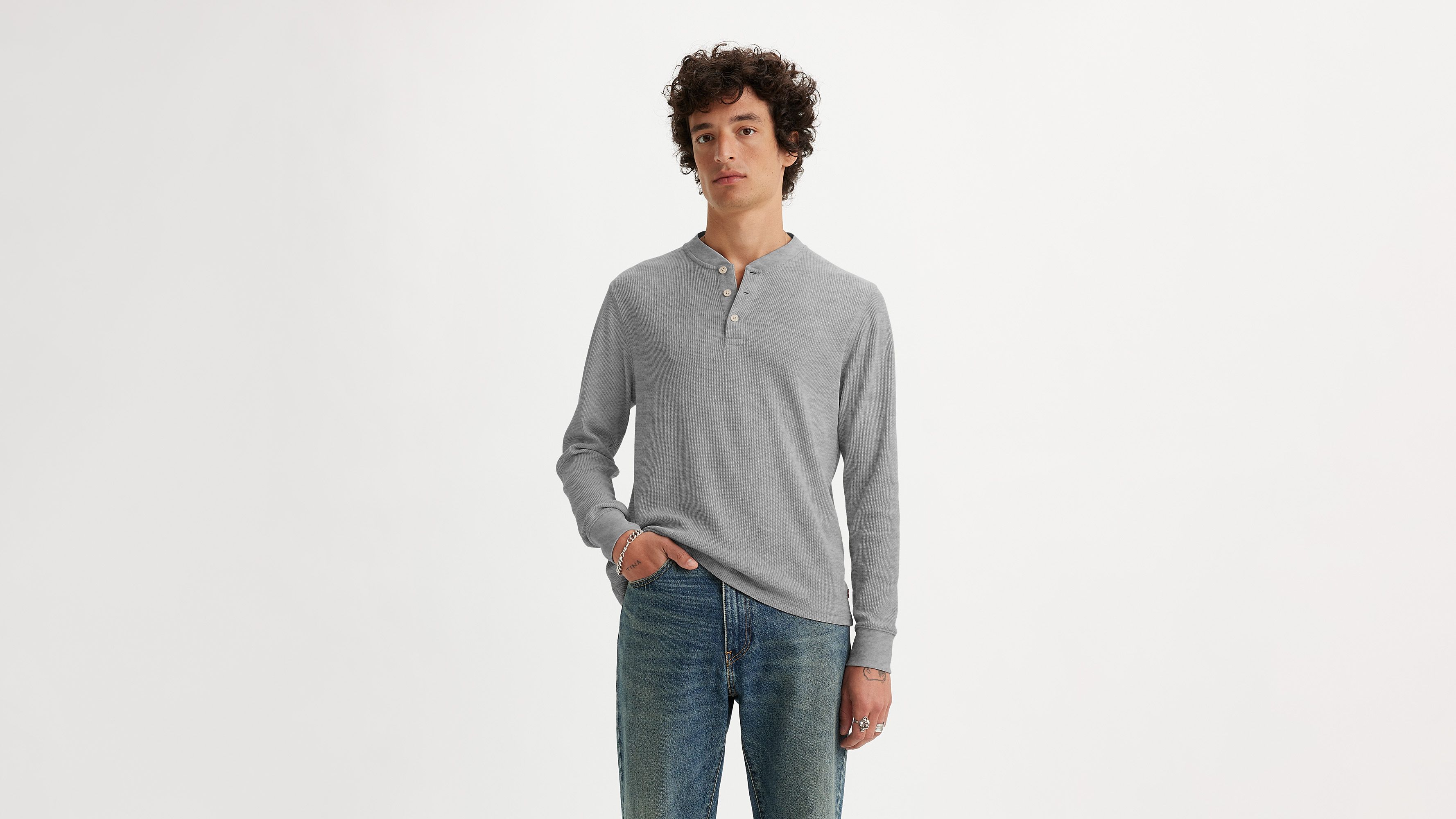 Levi's LS Thermal Henley - Mid Grey Heather