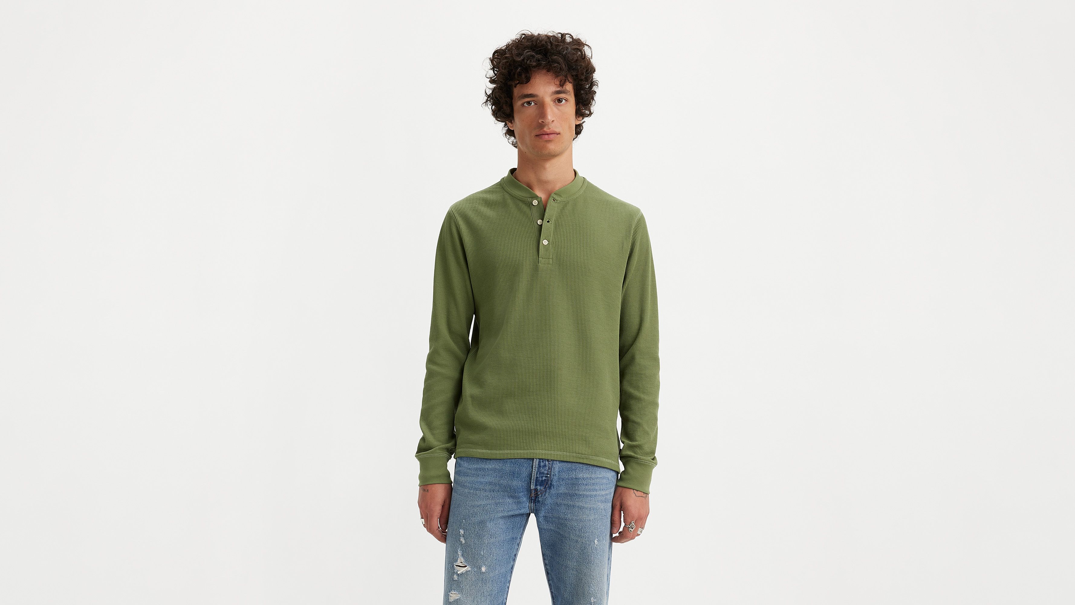 Long Sleeve Thermal Henley - Green