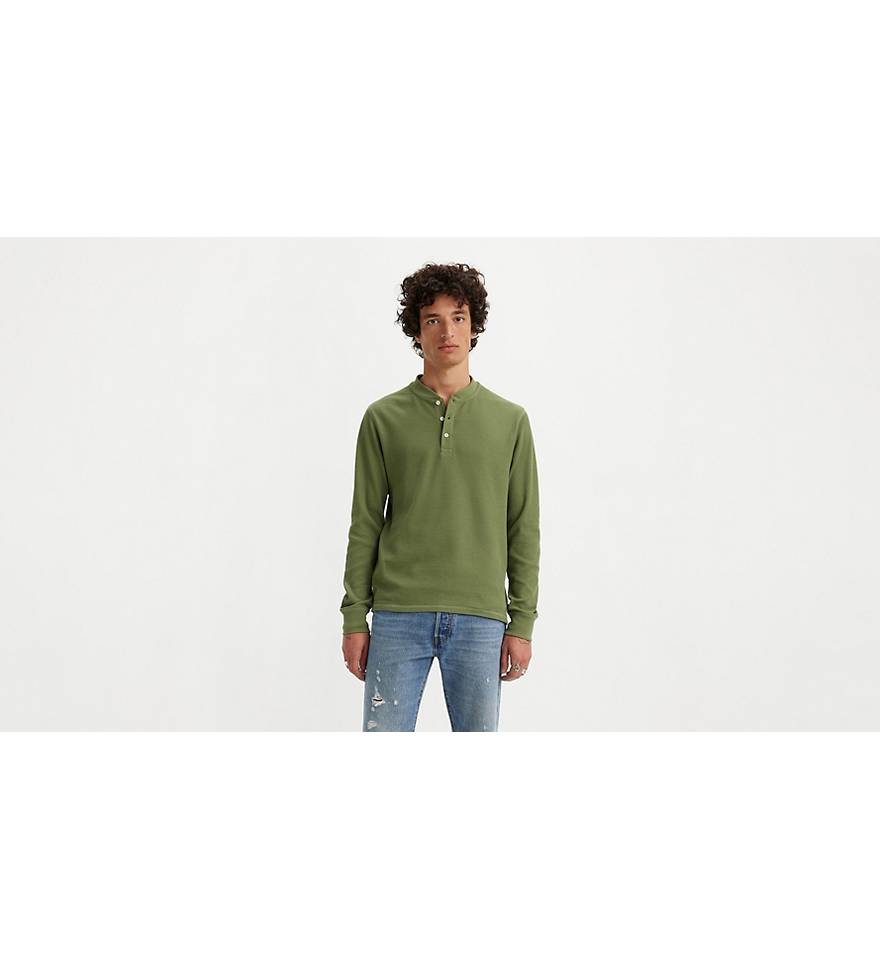 Long Sleeve Thermal Henley - Green