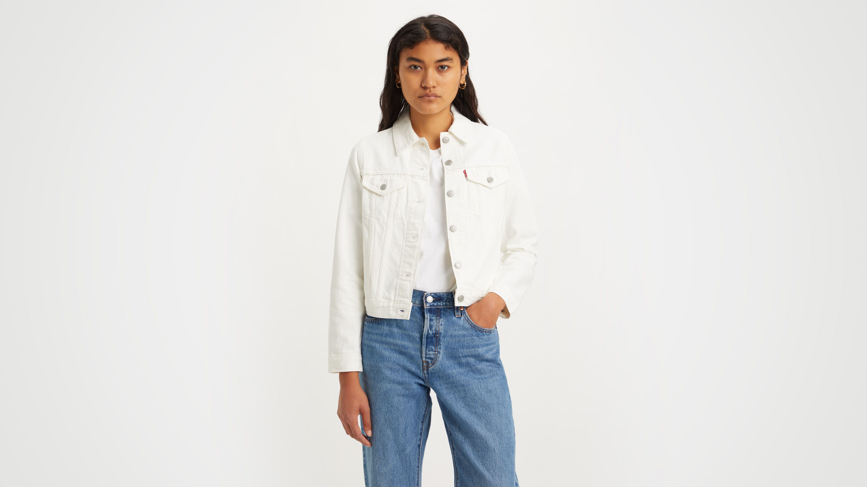 Levi's white denim jacket womens online