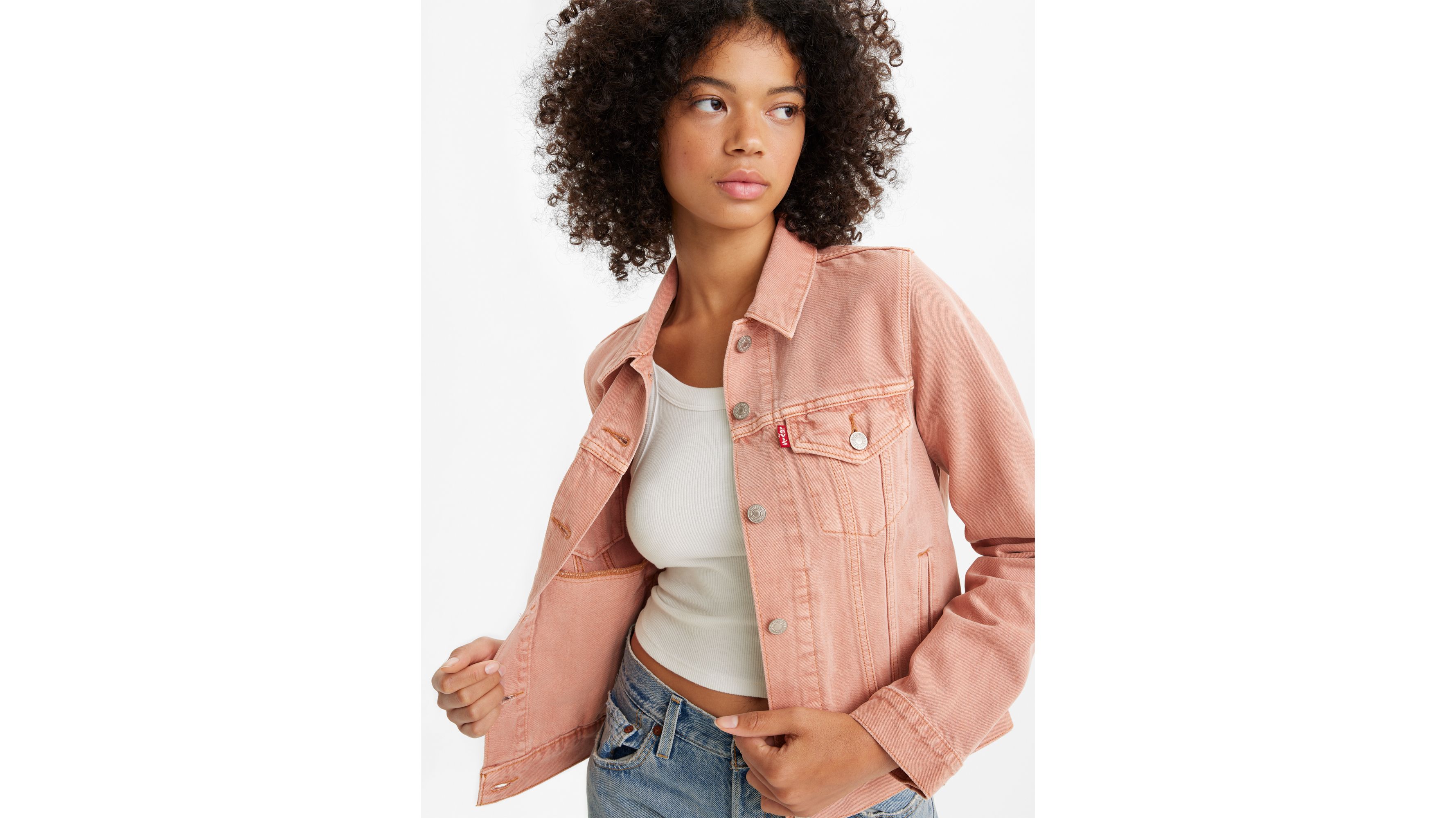 Denim jacket hot sale women pink