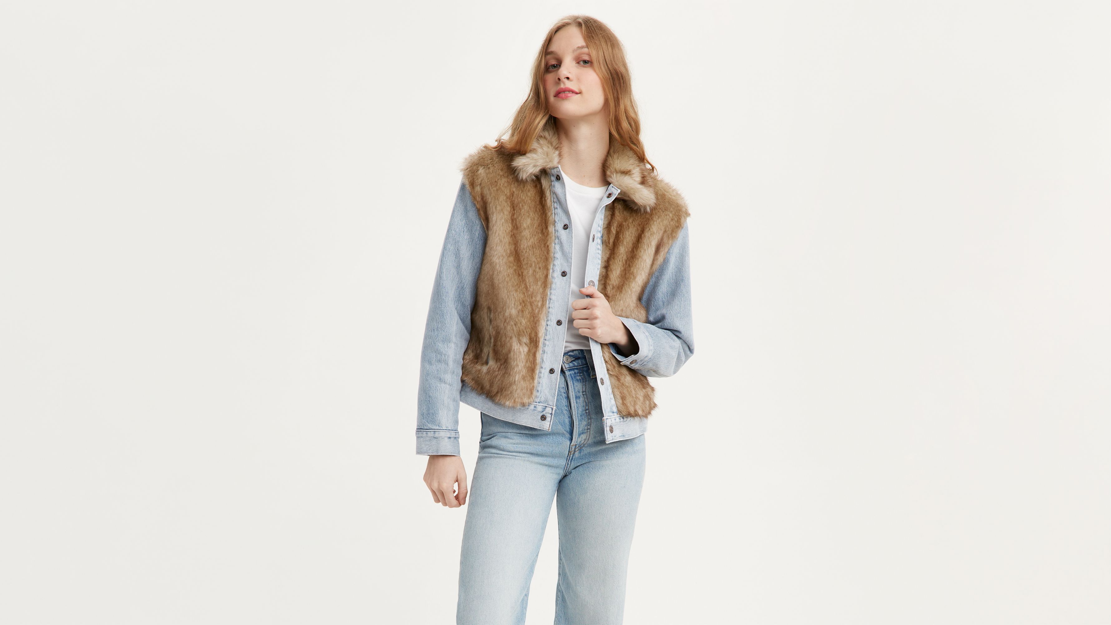 Oversized Fur Trucker Jacket Medium Wash Levi s US