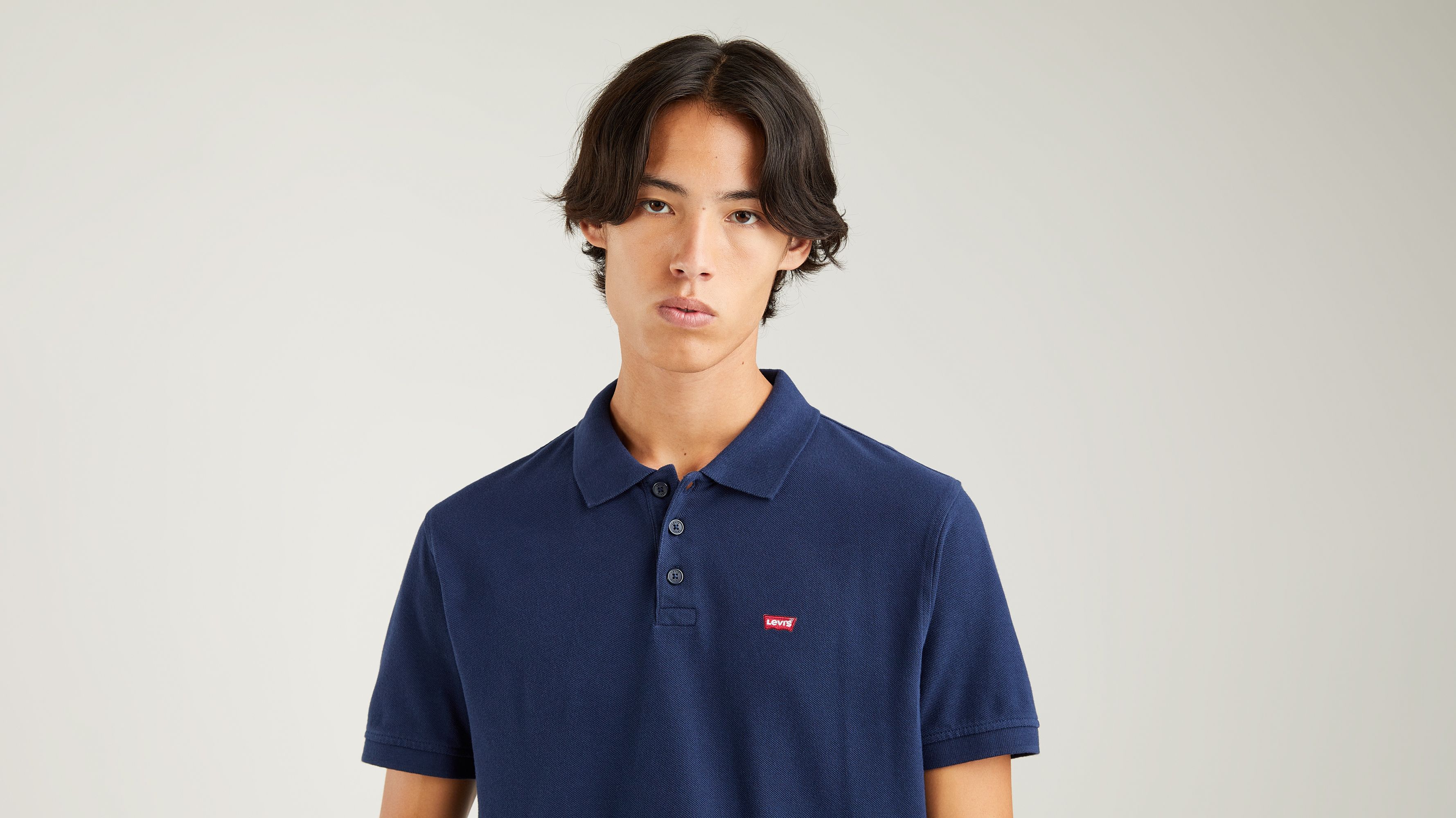 Ribbed polo shirt with short sleeves, navy blue, La Redoute