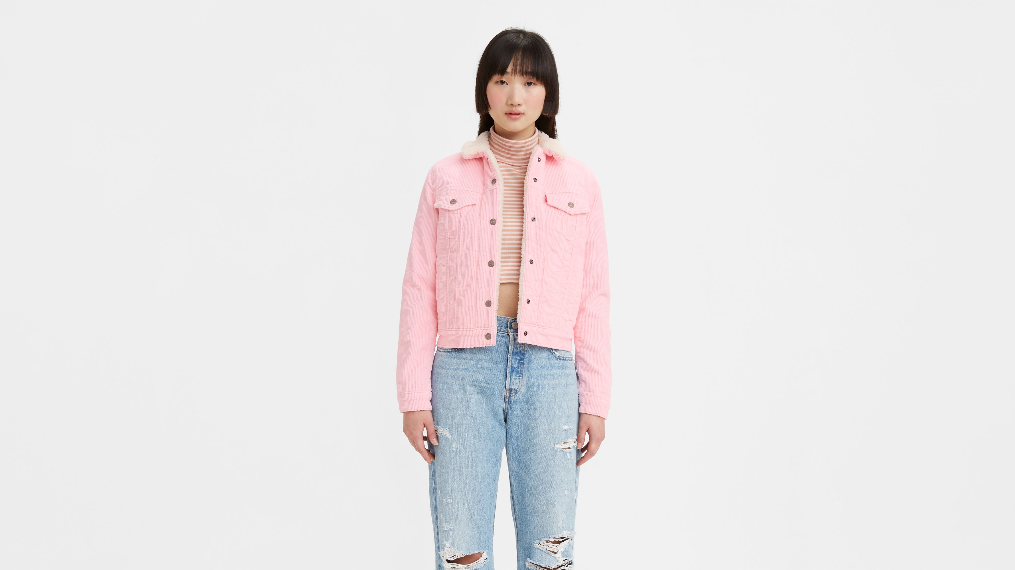 Introducir 62+ imagen levi’s pink sherpa jacket