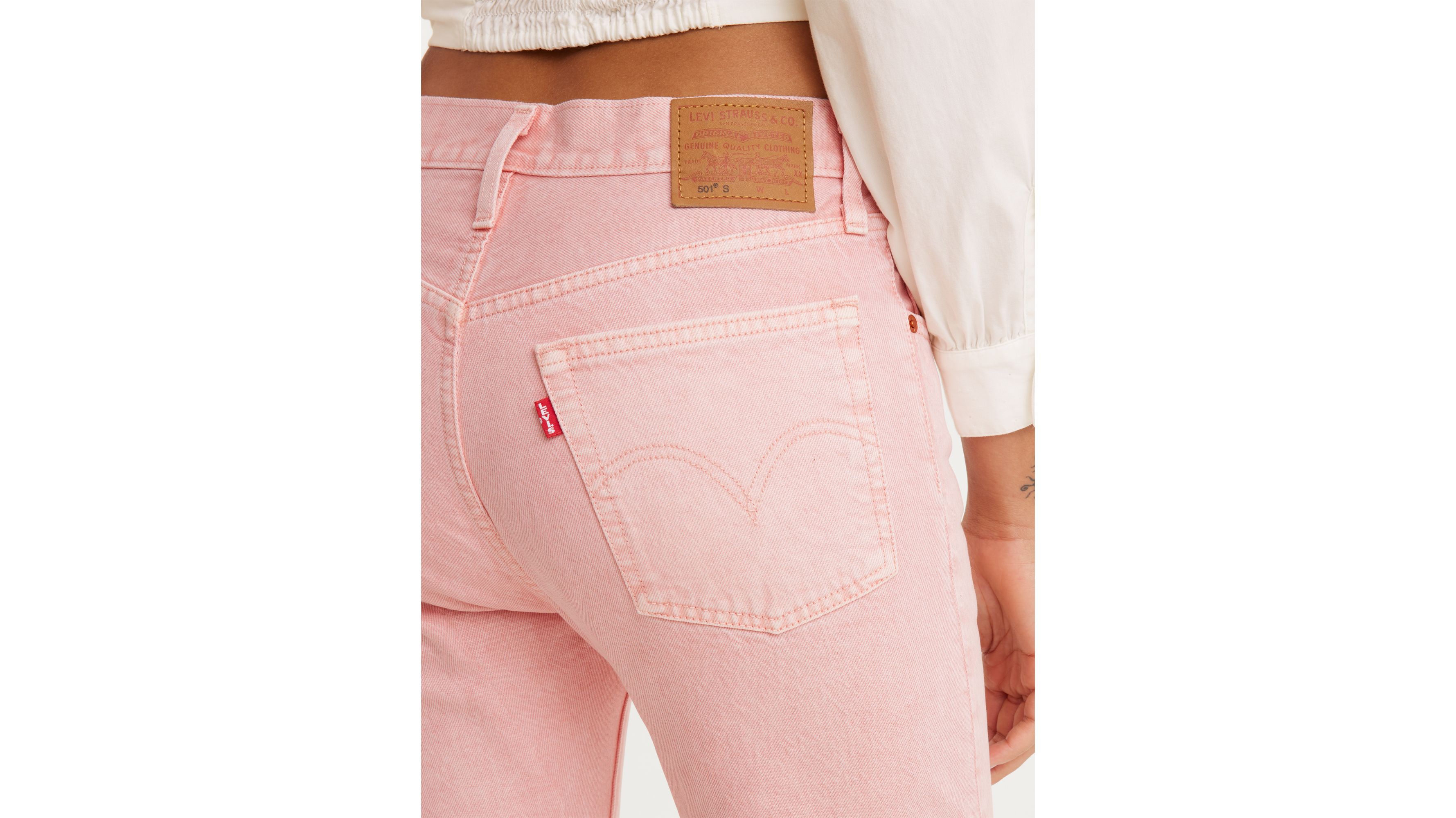 Ladies Rose Printed Capri Denim Jeans - Light Wash