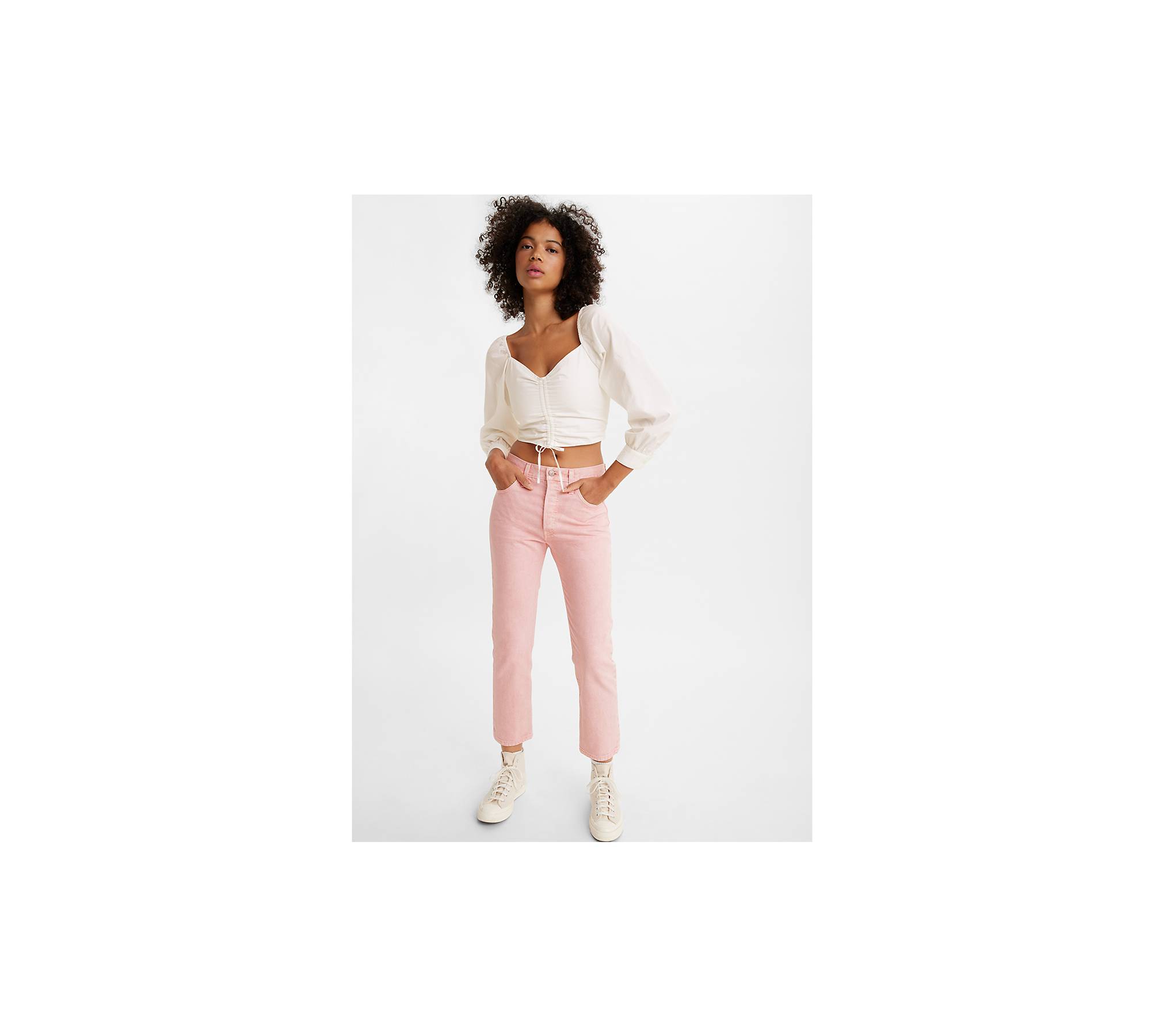 Plus Size Pink Stretch Wide Leg Cropped Jeans