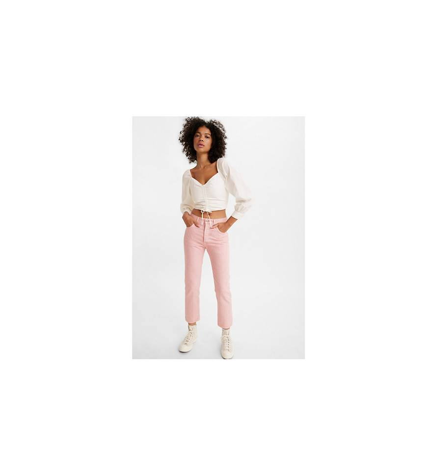 women's high-waisted pink jeans in a straight line - Unique Low