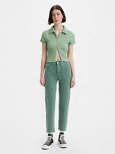 리바이스 Levi 501 Original Cropped Womens Jeans,Misty Silver Pine - Green