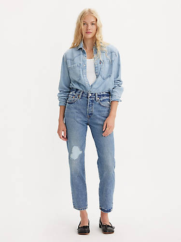 리바이스 Levi 501 Cropped Womens Jeans,Mega Vibe - Medium Wash