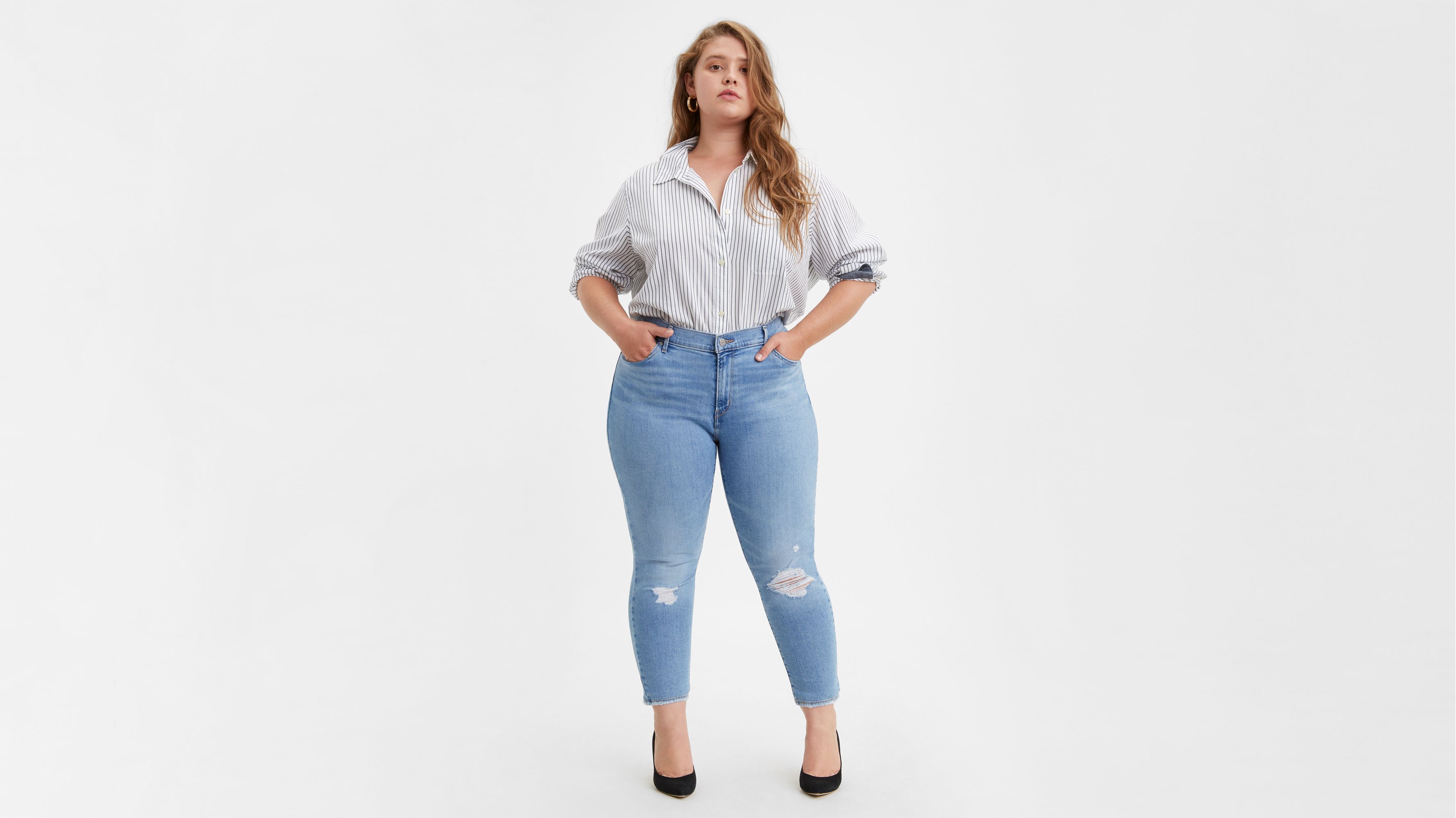 plus size ripped jeans front and back