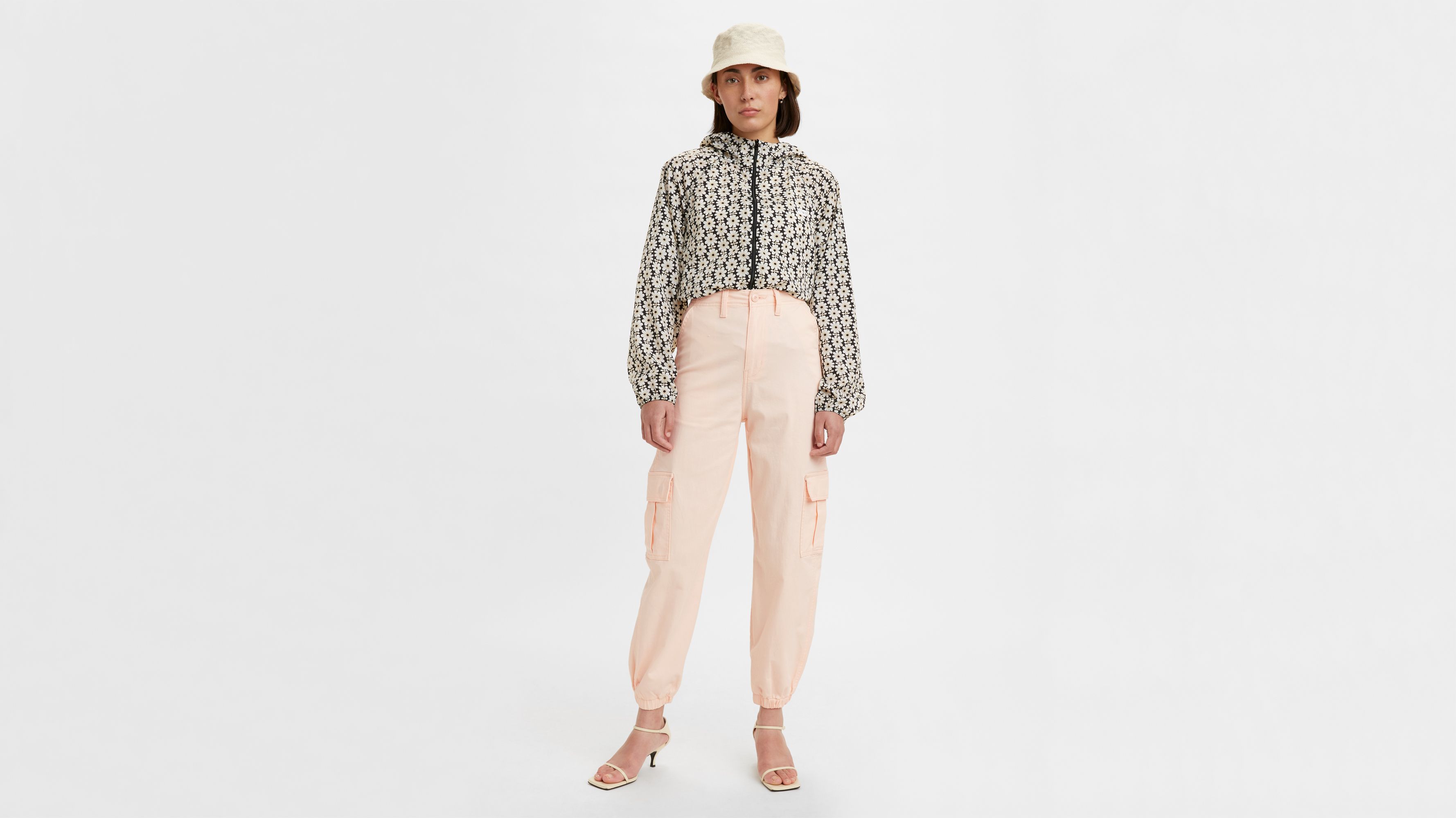 HIGH-WAIST CUFFED HEM CARGO TROUSERS - PALE PINK – Miss Guilty