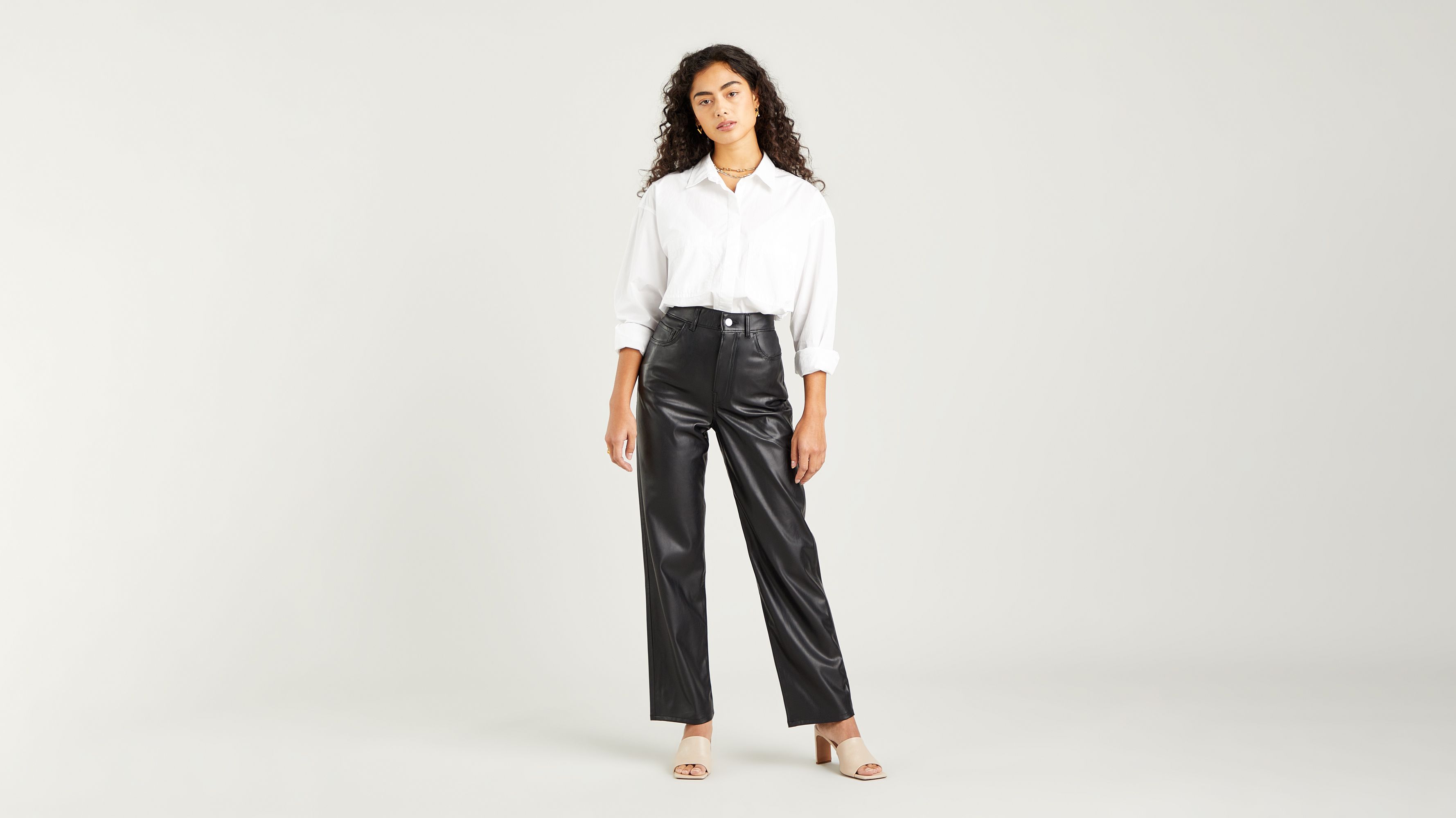 Faux Leather Ribcage Straight Jeans 5