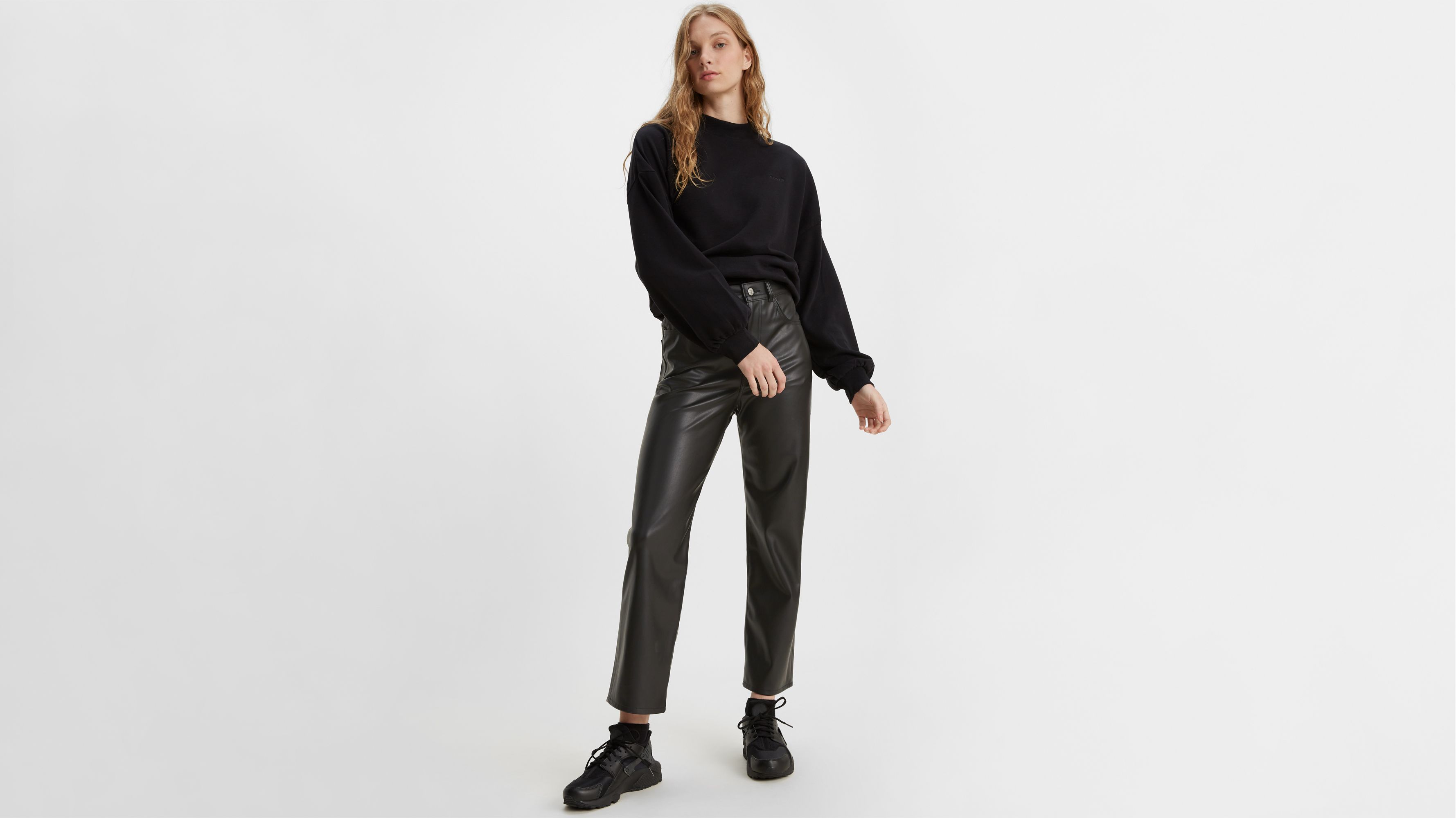 Faux Leather Ribcage Straight Pants 4