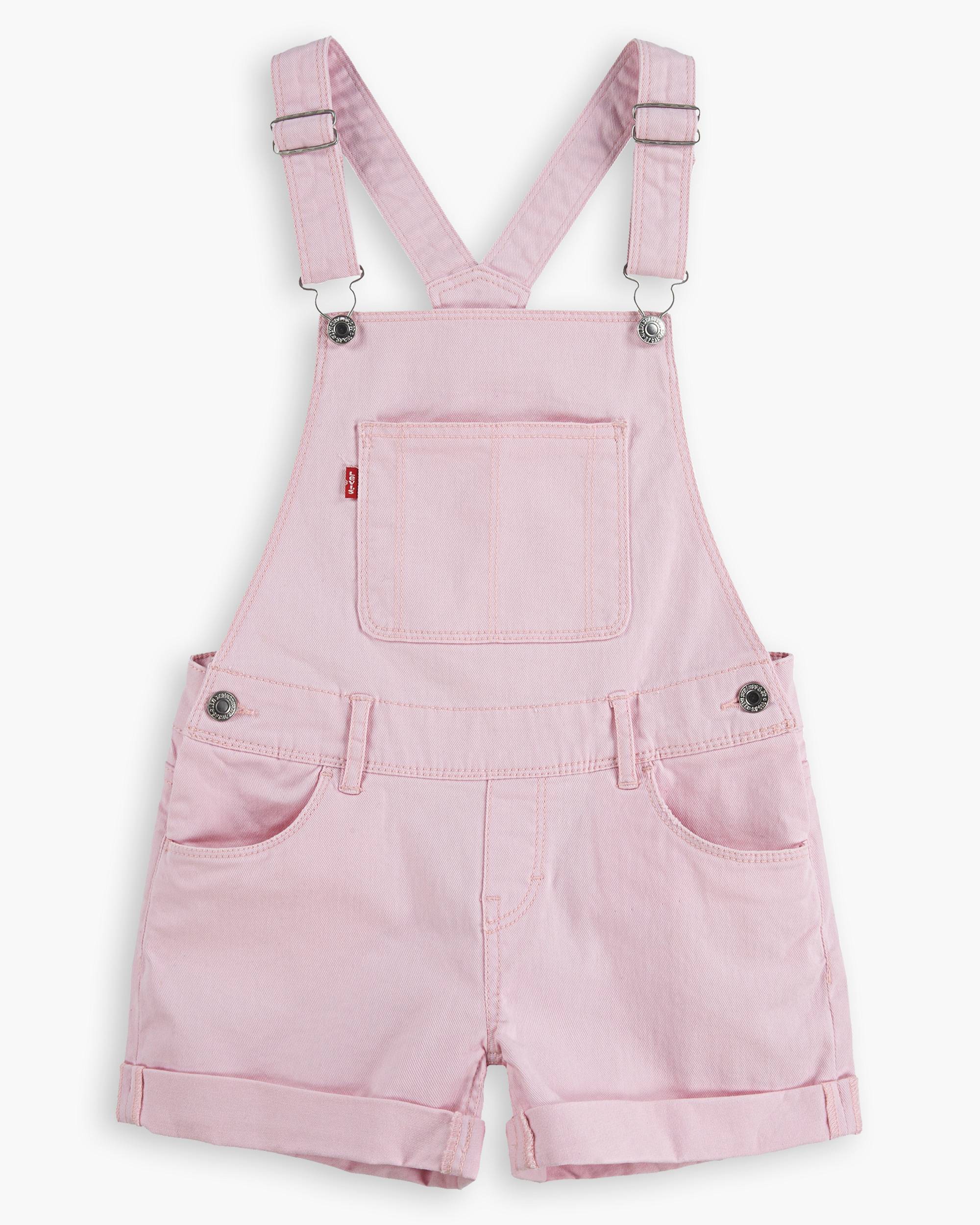 SHORT OVERALL IN PINK COLORED STRETCH DENIM, CHILD SHORT OVERALL IN PINK COLORED STRETCH DENIM, CHILD