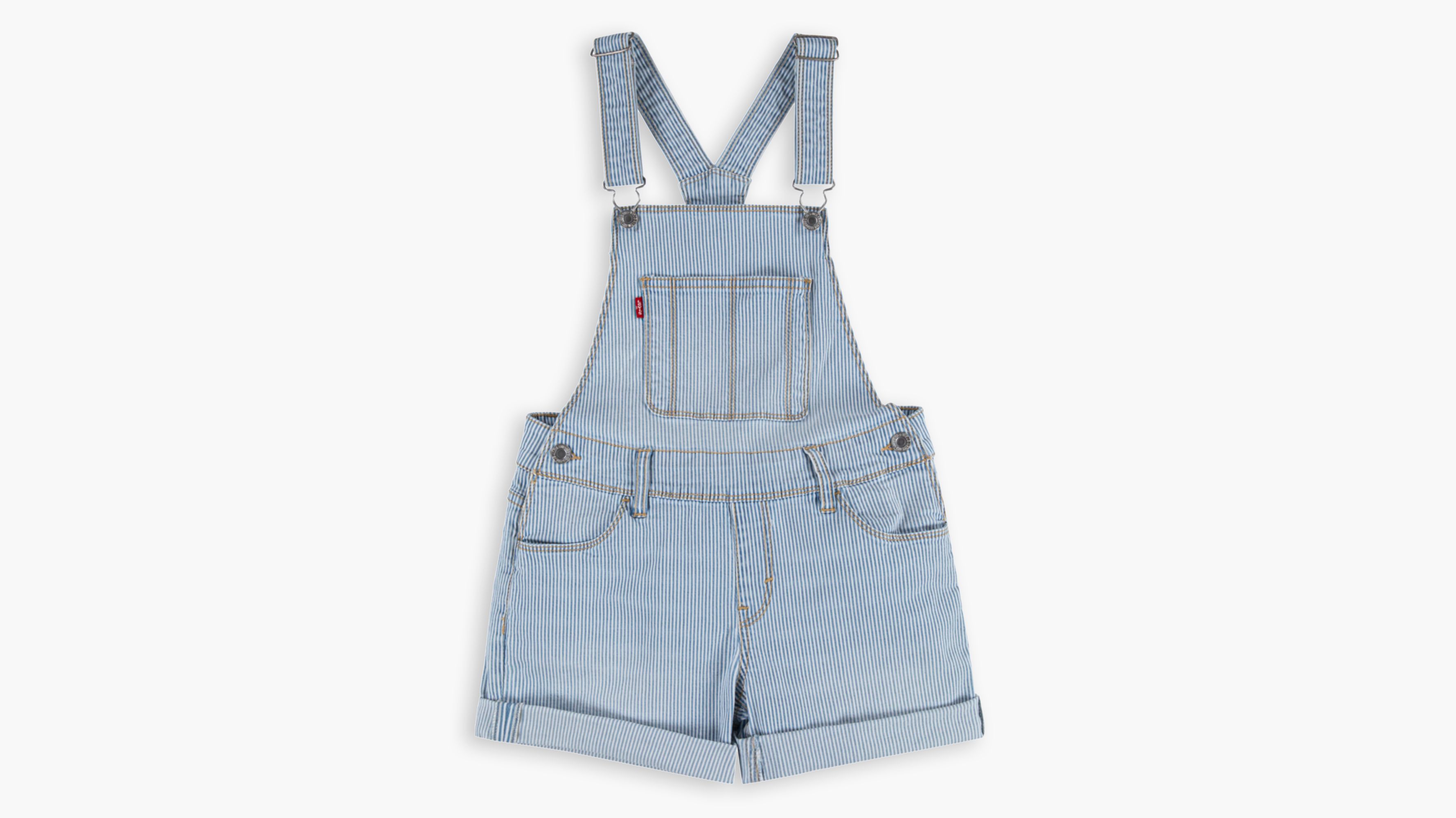 Railroad Stripe Big Girls Shortalls 7-16 - Light Wash