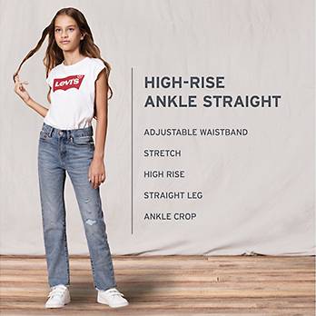 High Rise Straight Fit Big Girls Jeans 7-16 4