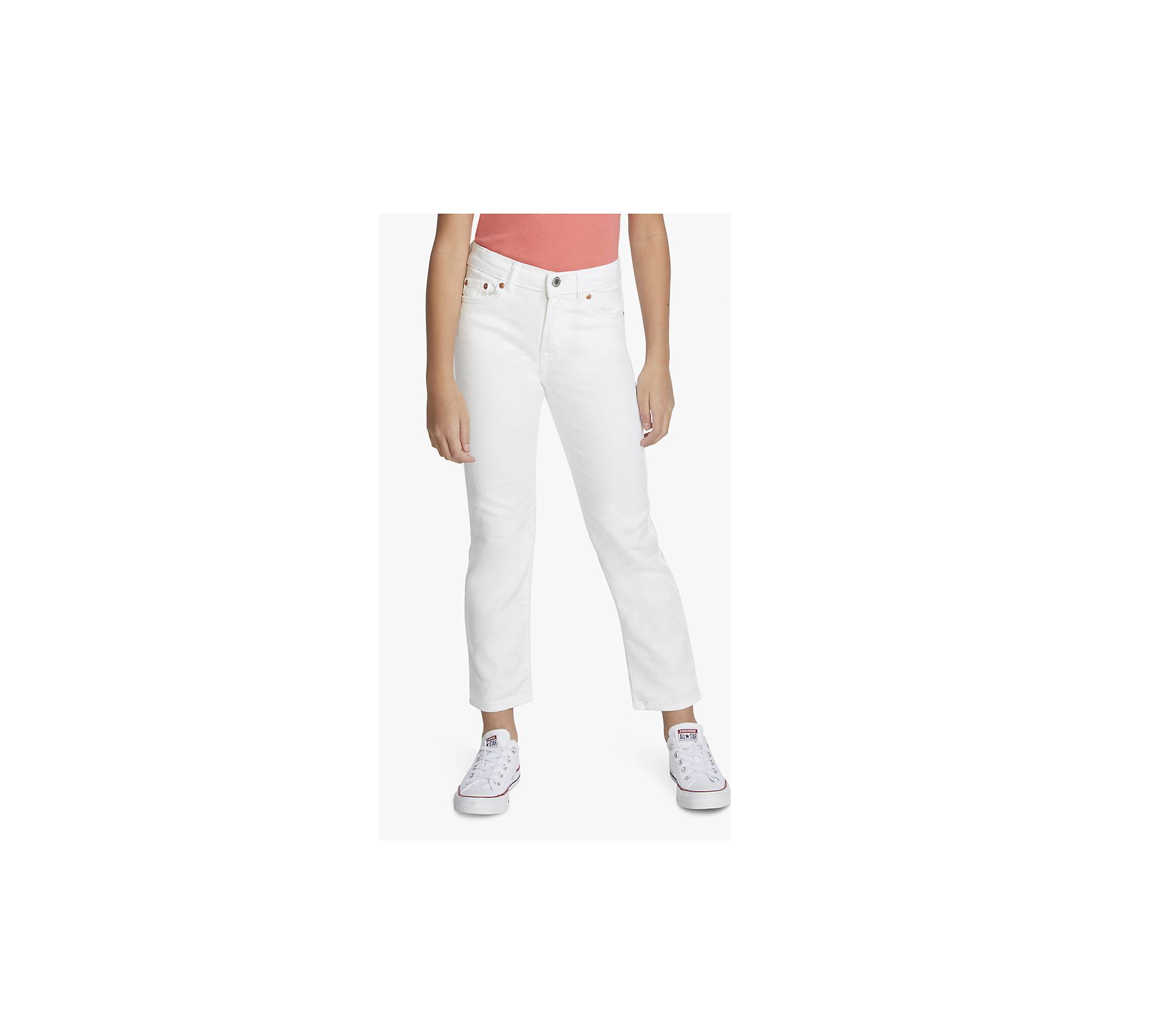 High Rise Ankle Straight Big Girls Jeans 7-16 - White