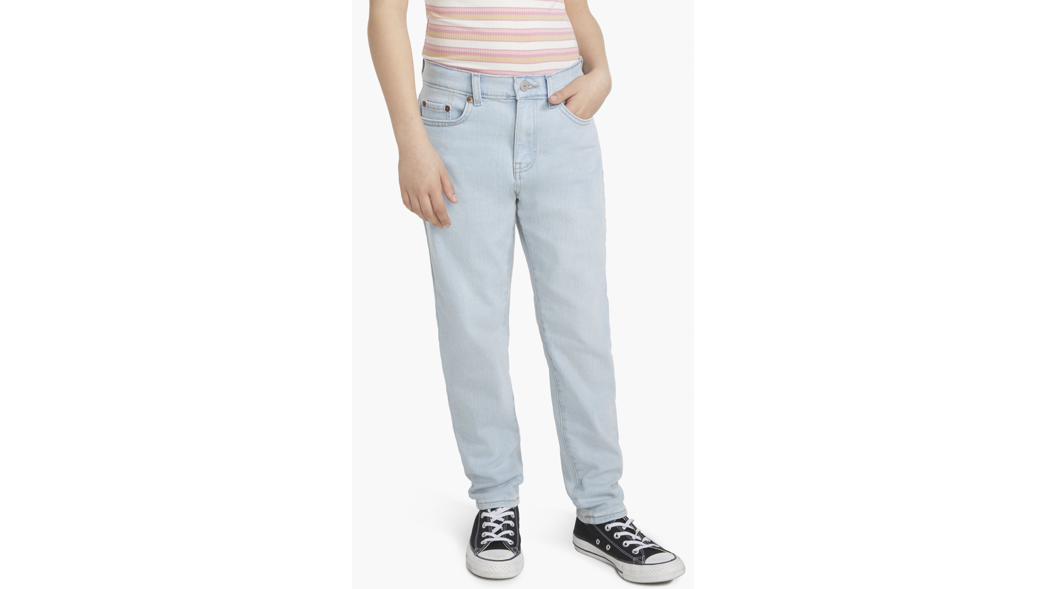 Mid-Wash Mom Jeans, Ladies 100% Cotton Jeans