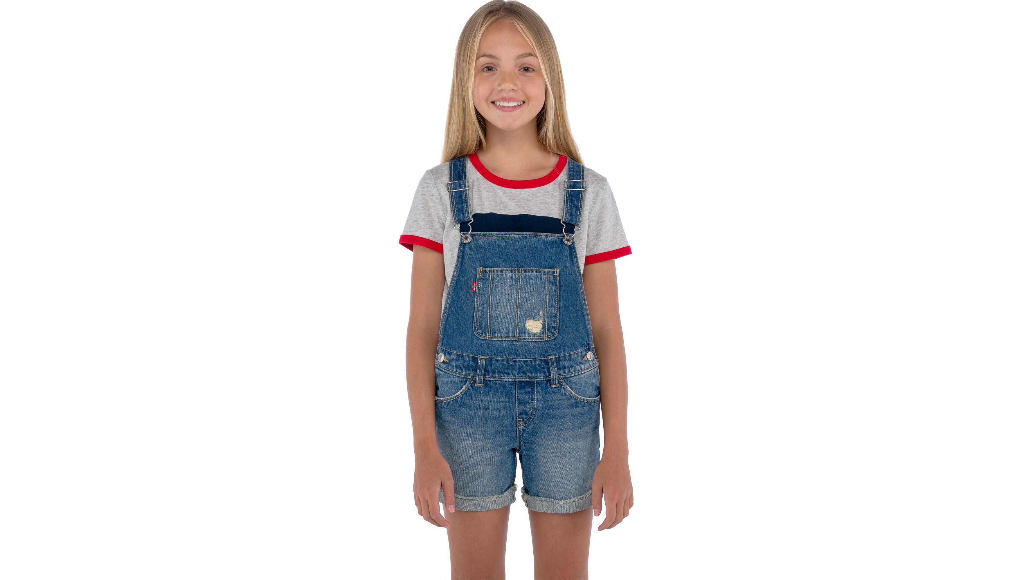 Denim Shortalls Big Girls 7-16 - Medium Wash