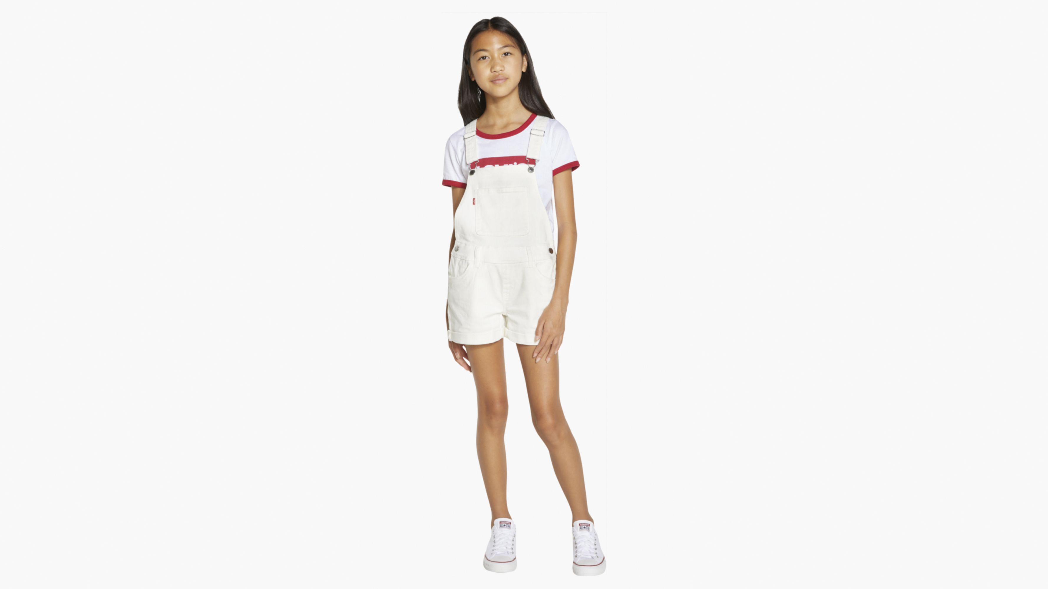 Denim Shortalls Big Girls 7-16 - White