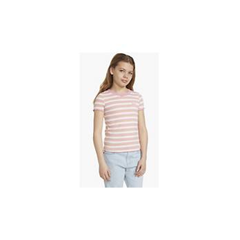GIRLS PINK & WHITE LOOSE FIT SWEAT SHIRT WITH RIB TRIMMED NECKLINE
