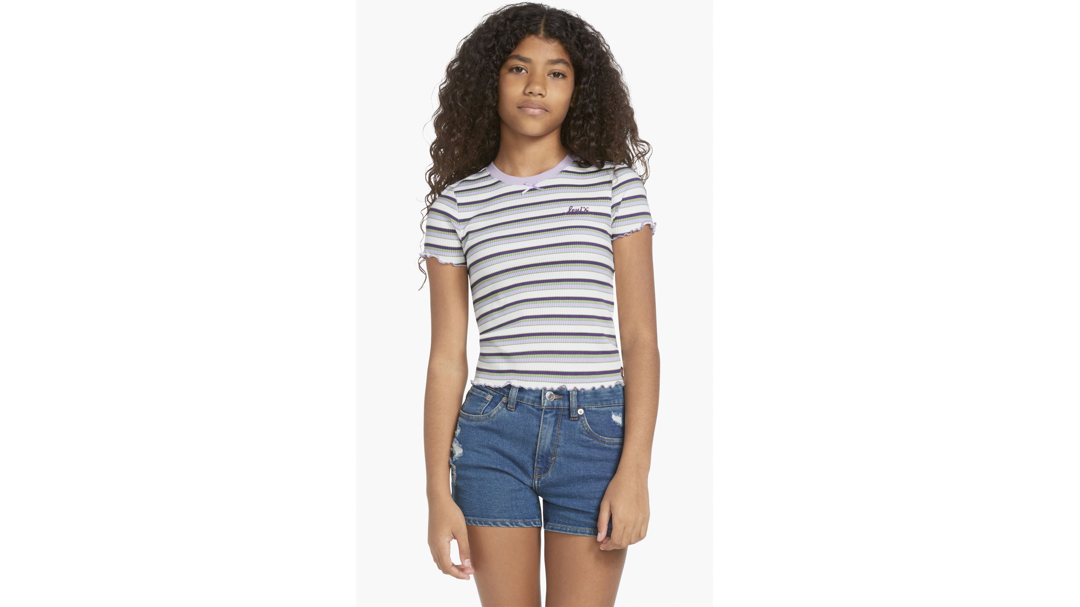 Short Sleeve Striped Meet and Greet Top Big Girls S-XL