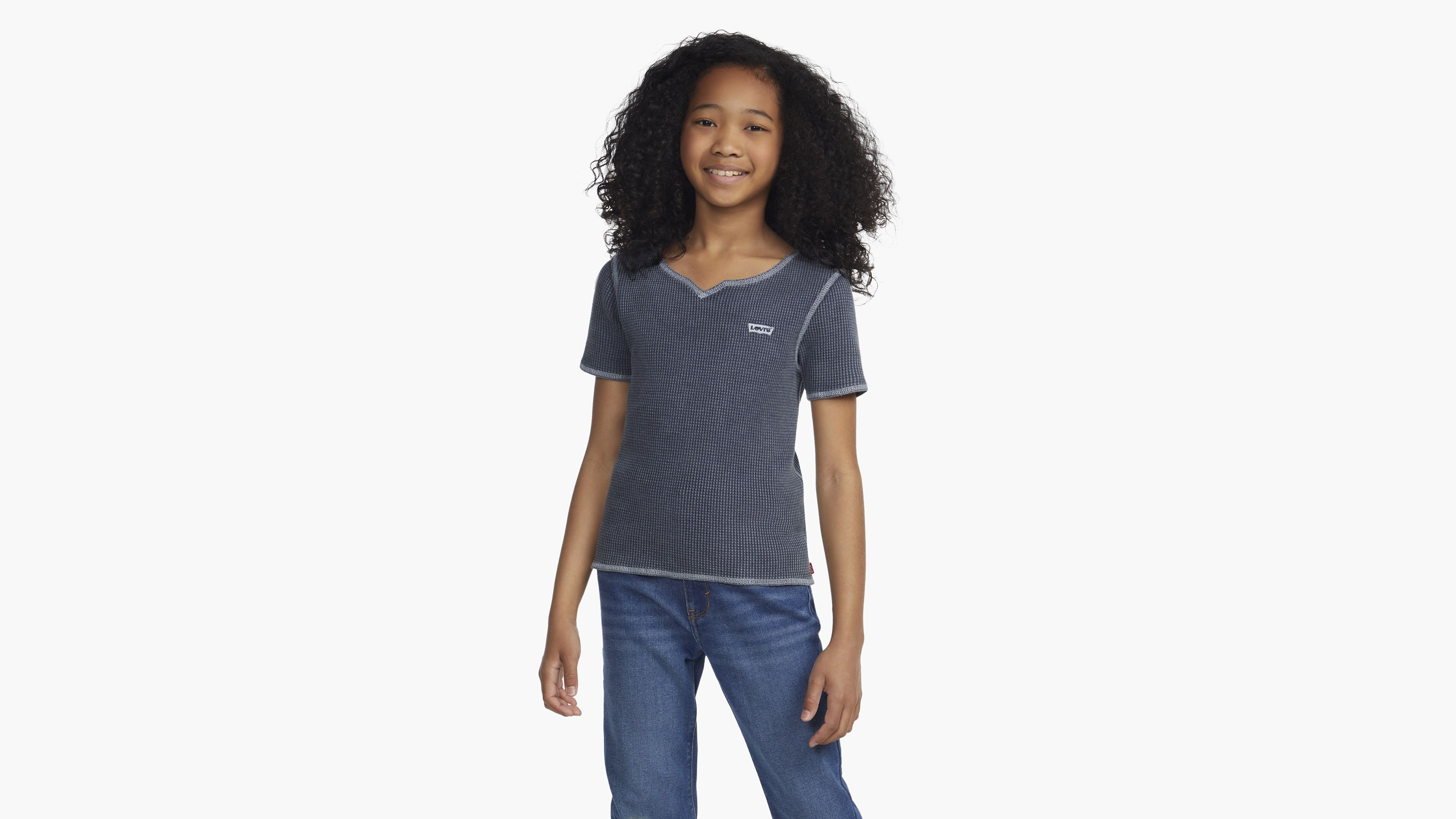 Waffle Notch Neck Top Big Girls 7-16 - Blue | Levi's® US