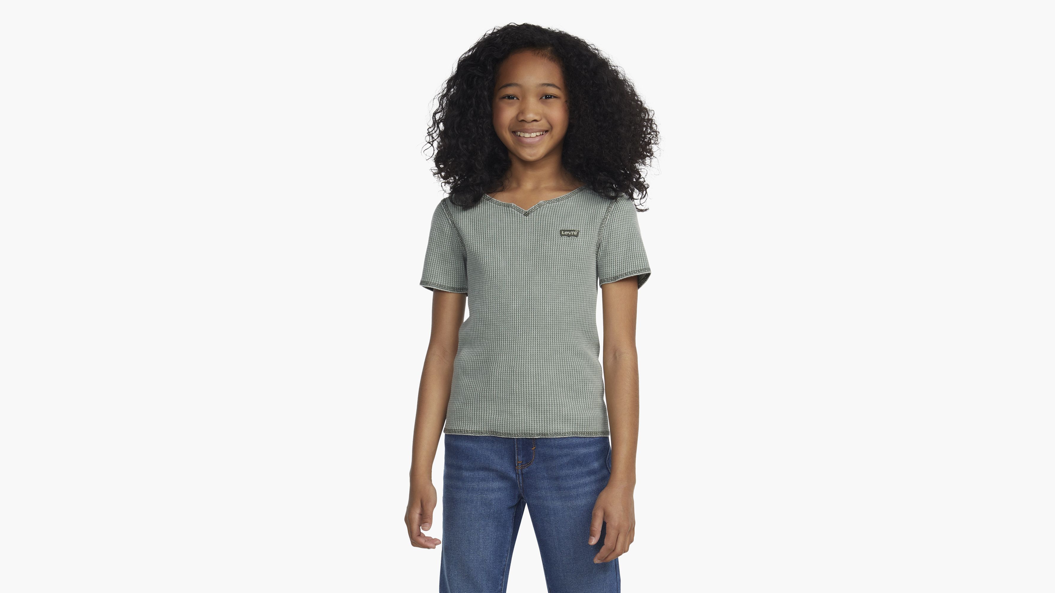 Waffle Notch Neck Top Big Girls 7-16