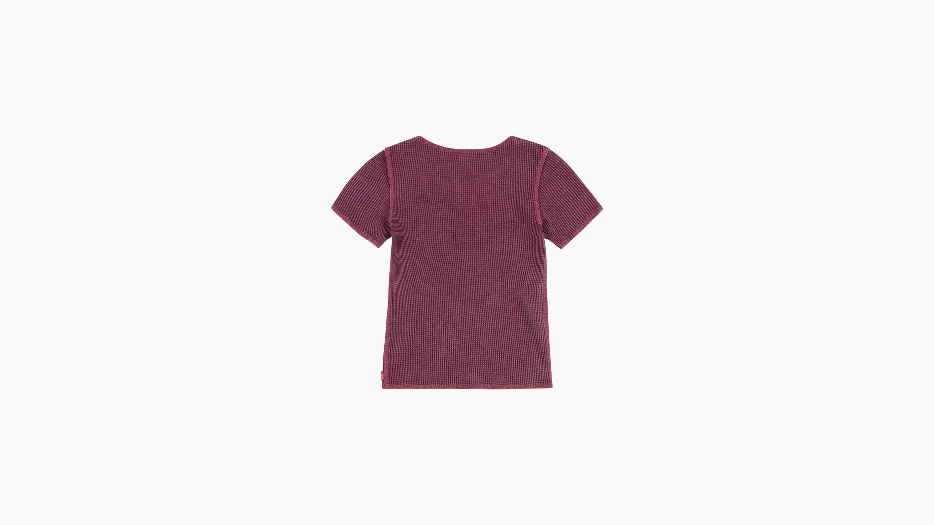 Waffle Notch Neck Top Big Girls 7-16 6