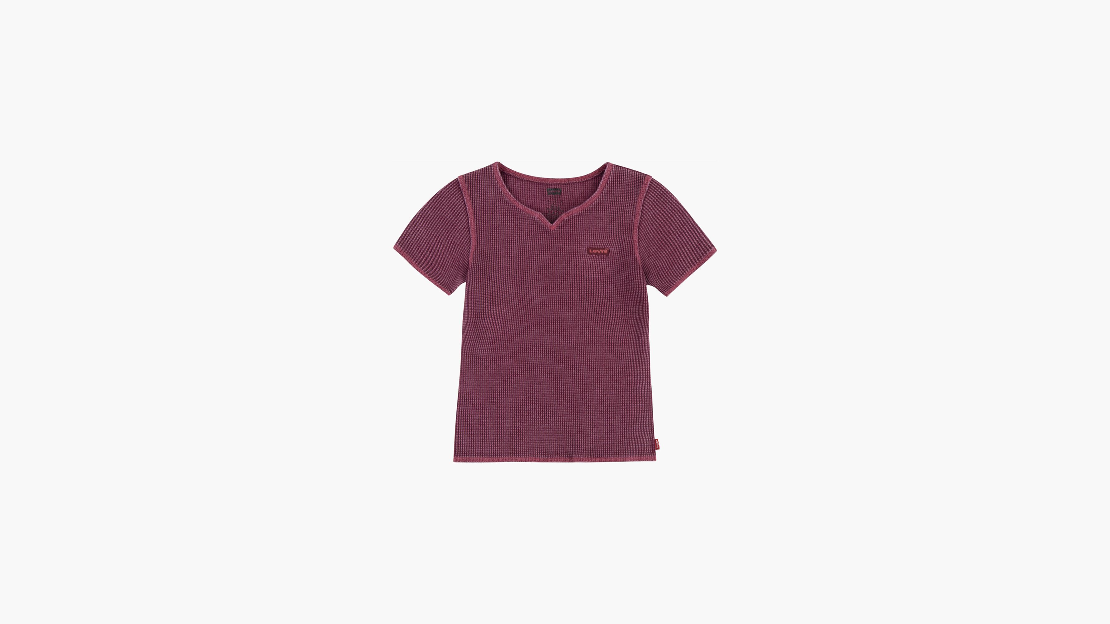 Waffle Notch Neck Top Big Girls 7-16 4