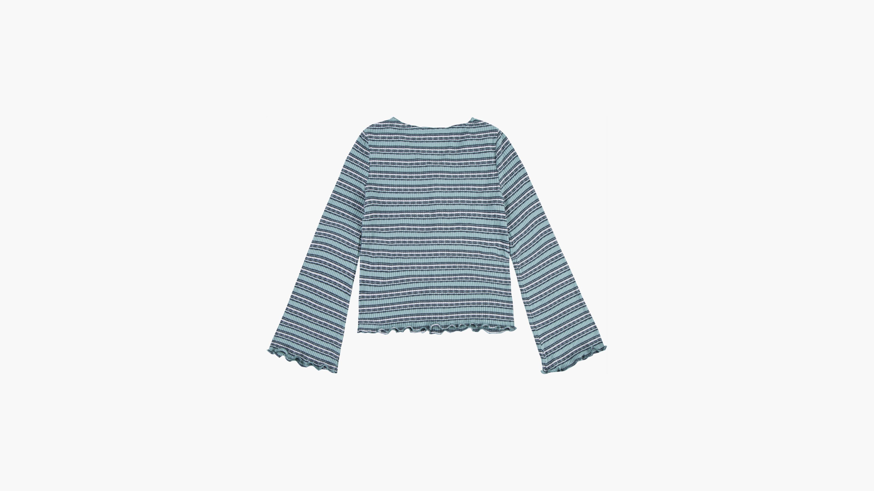 Ribbed Bell Sleeve Striped Top Big Girls 7-16 - Blue