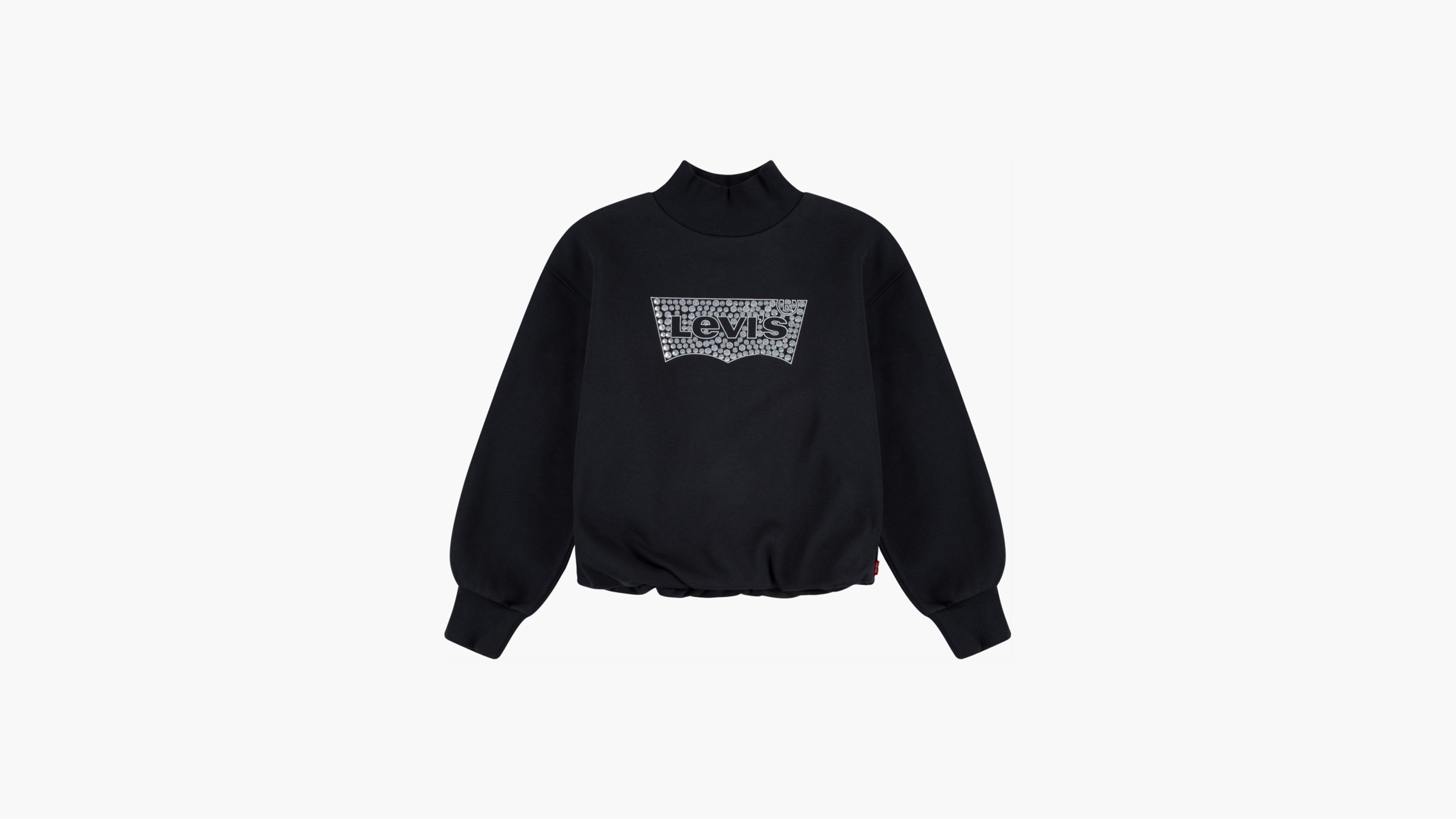 Levi's Mockneck Bubble Sleeve Crewneck Big Girls 7-16 Sweater L In Jet Black