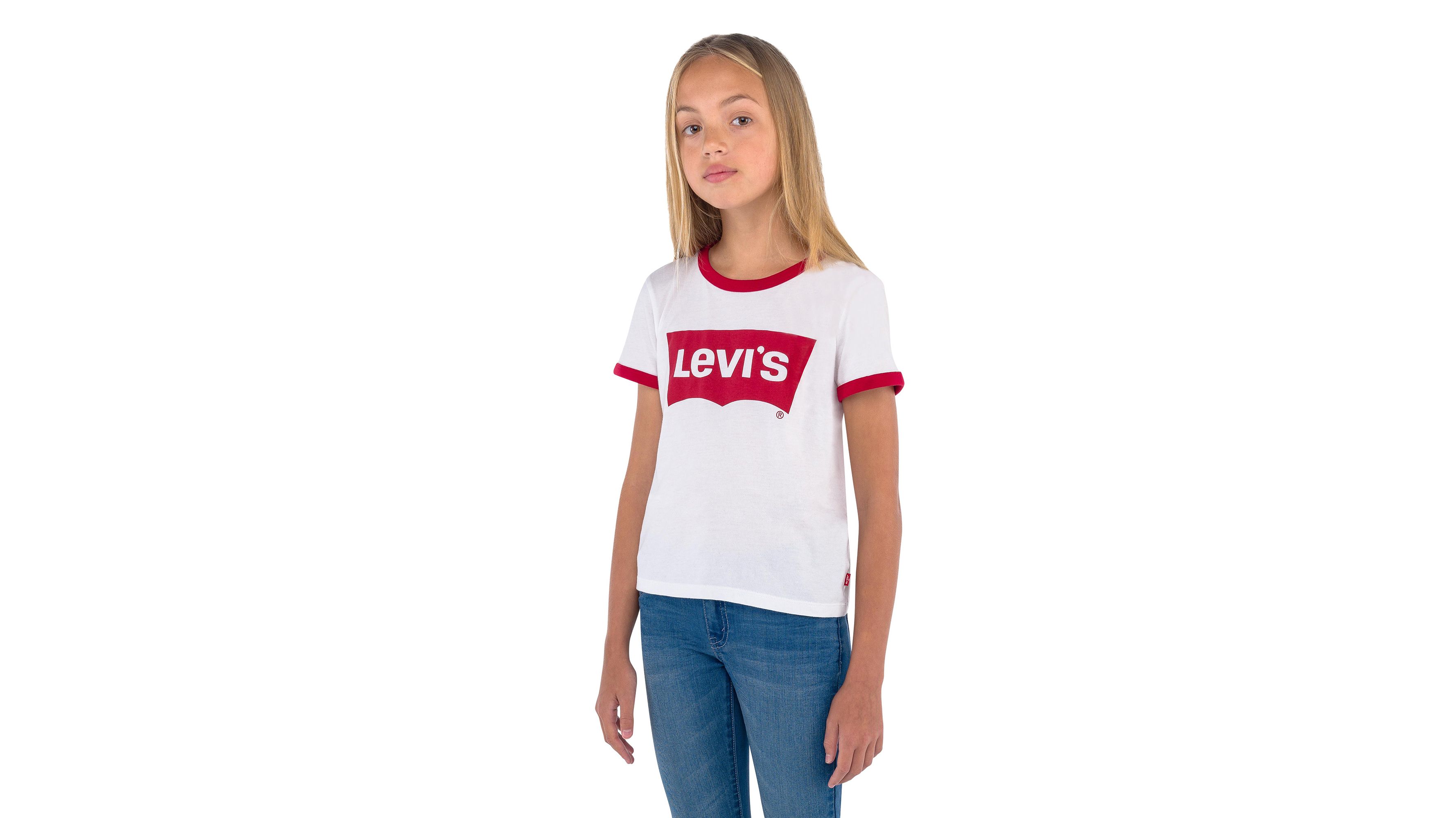 Big Girls S-xl Ringer Tee Shirt - White 