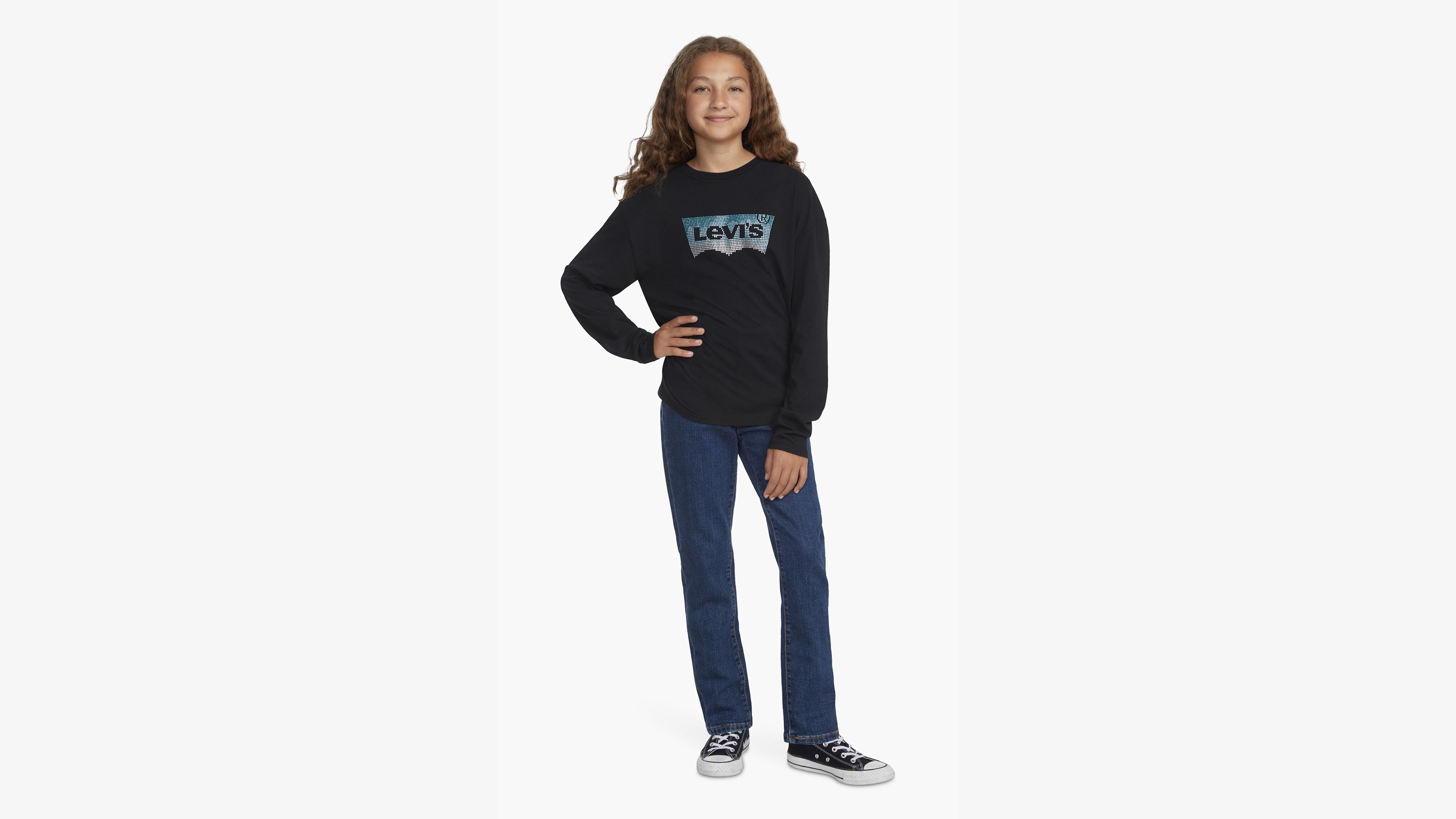 Levi's® Glitter Batwing Logo Long Sleeve T-Shirt Big Girls 7-16 1