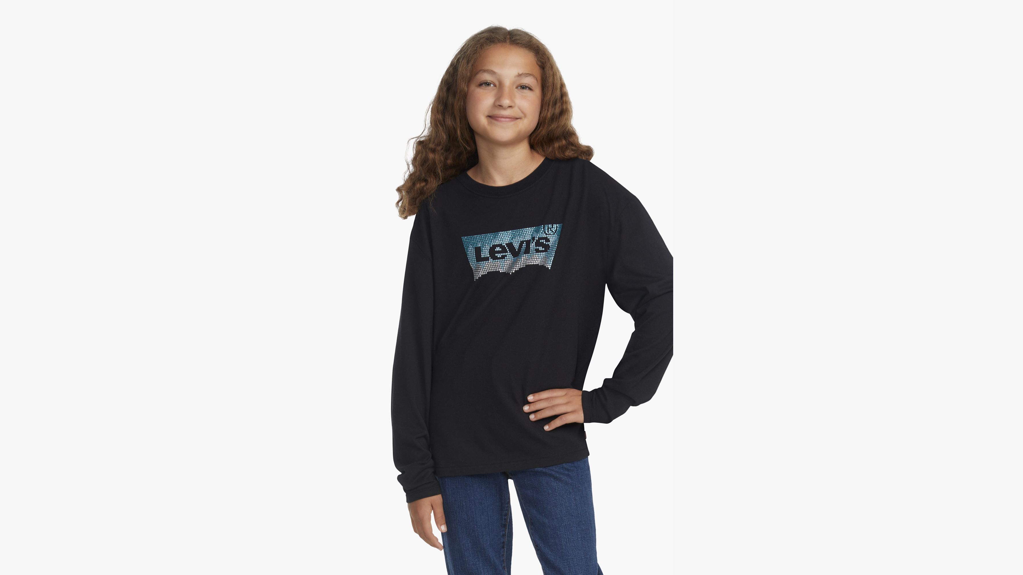 Levi's® Glitter Batwing Logo Long Sleeve T-Shirt Big Girls 7-16 2