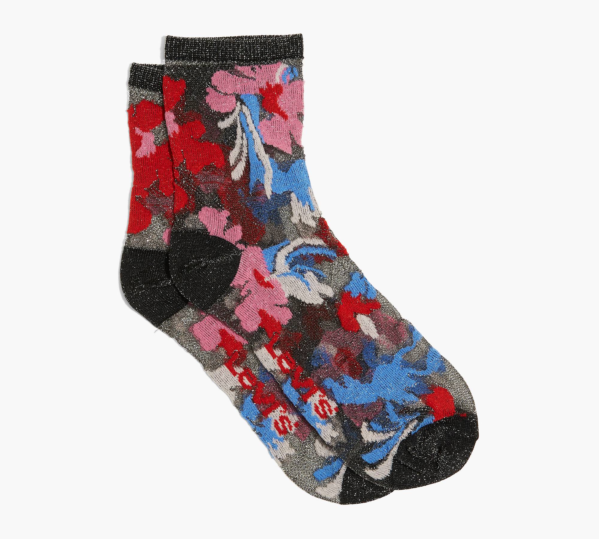 Irridescent Floral Print Short Socks 1