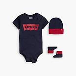 Levi’s® Logo Bodysuit, Hat and Booties Set Baby 0-6M 1
