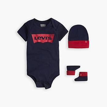 Levi’s® Logo Bodysuit, Hat and Booties Set Baby 0-6M 1