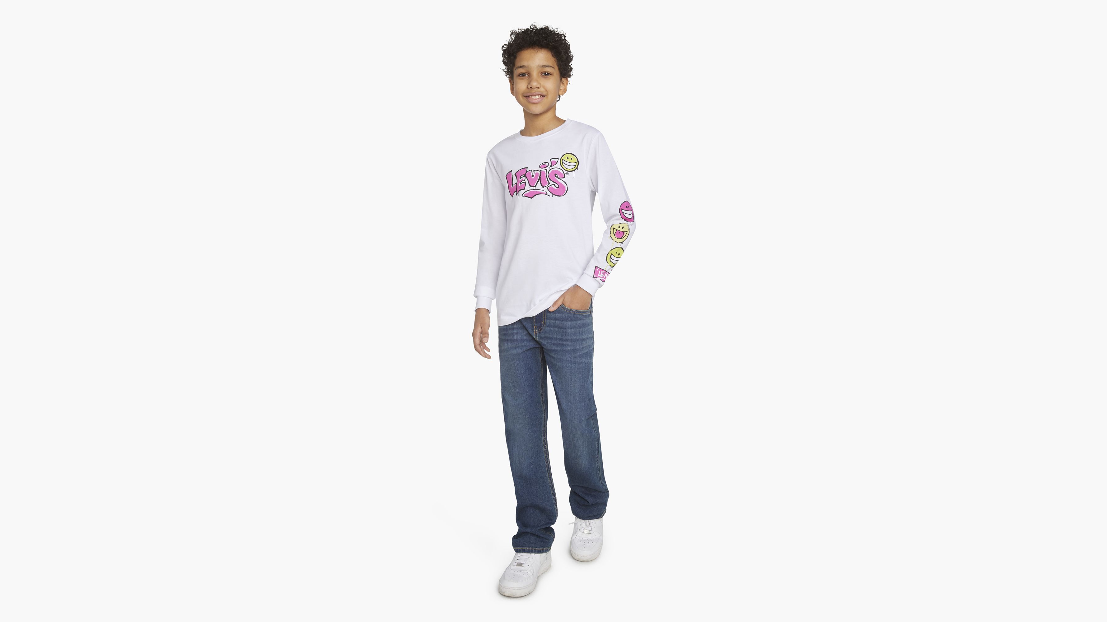 T-shirt Manches Longues Levi's Kids En Coton Bio Pour Bébé Garçon - Col Et Poignets Revers, Logo Sur La Poitrine