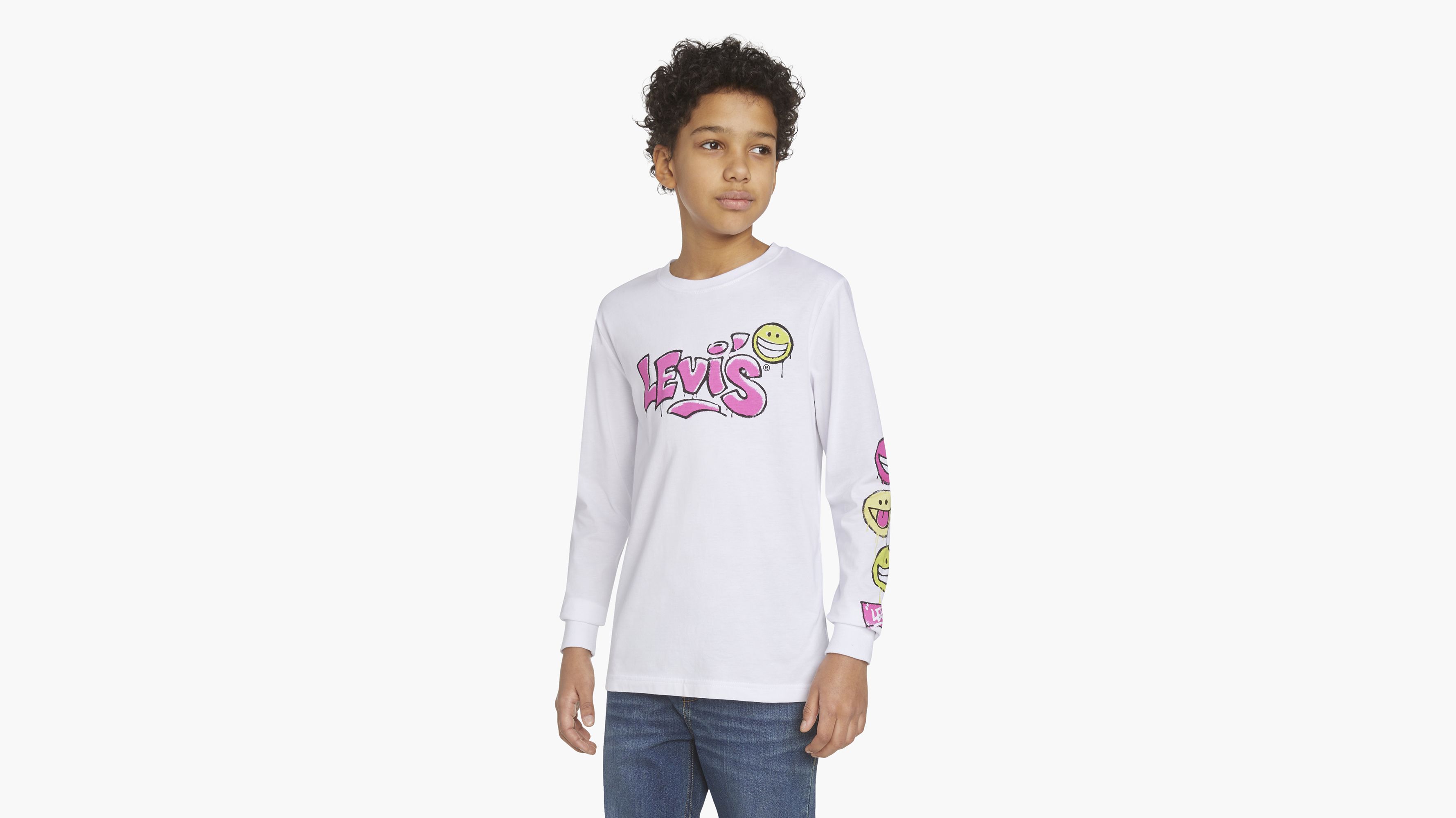 Levi's® Sprayed Logo Long Sleeve T-shirt Big Boys 8-20 - White