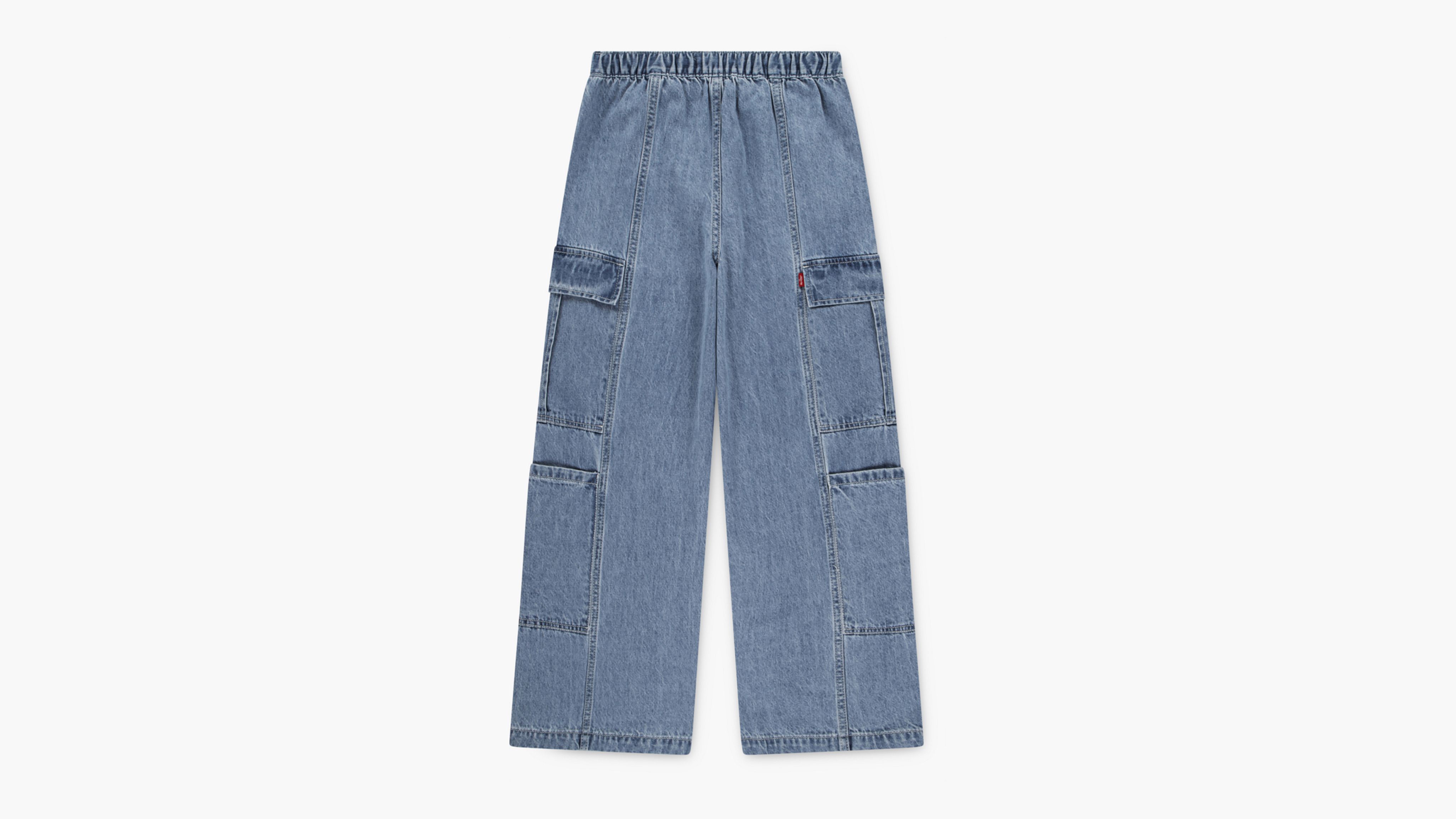 Denim Parachute Cargo Pant Big Girls S-xl - Light Wash
