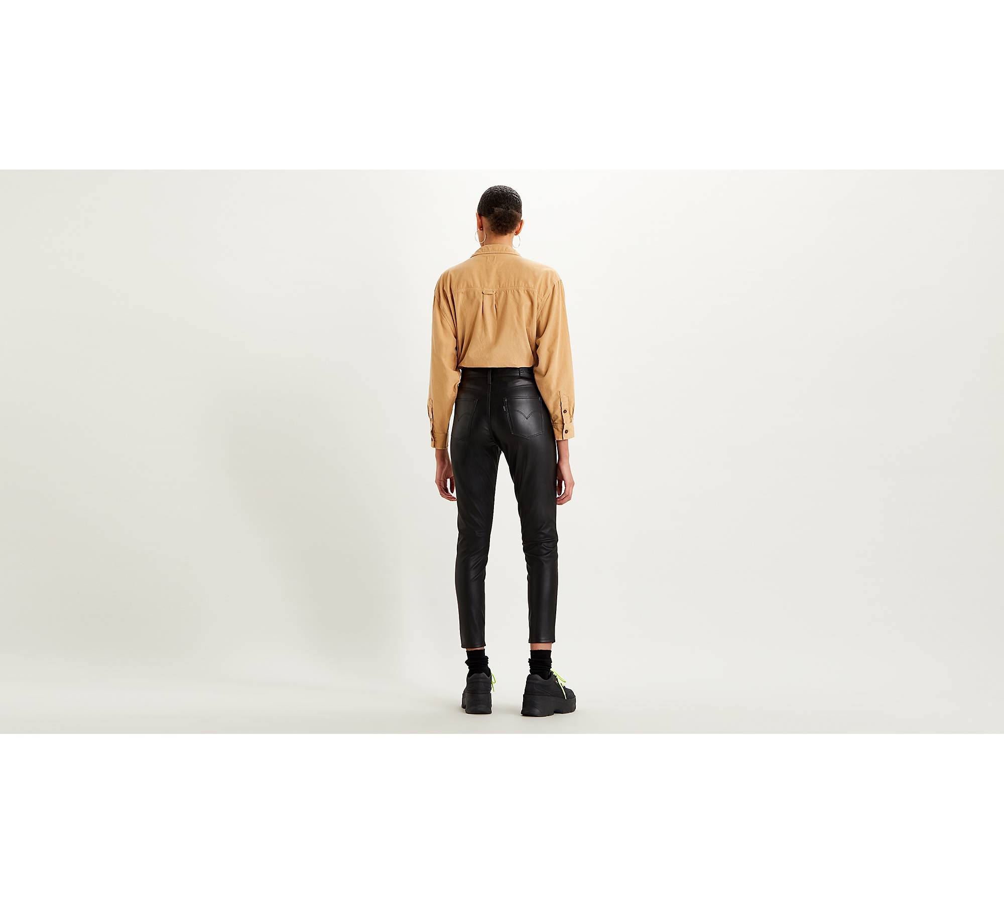 Zara Basic Black Faux Leather Skinny Pants High Rise Side & Ankle