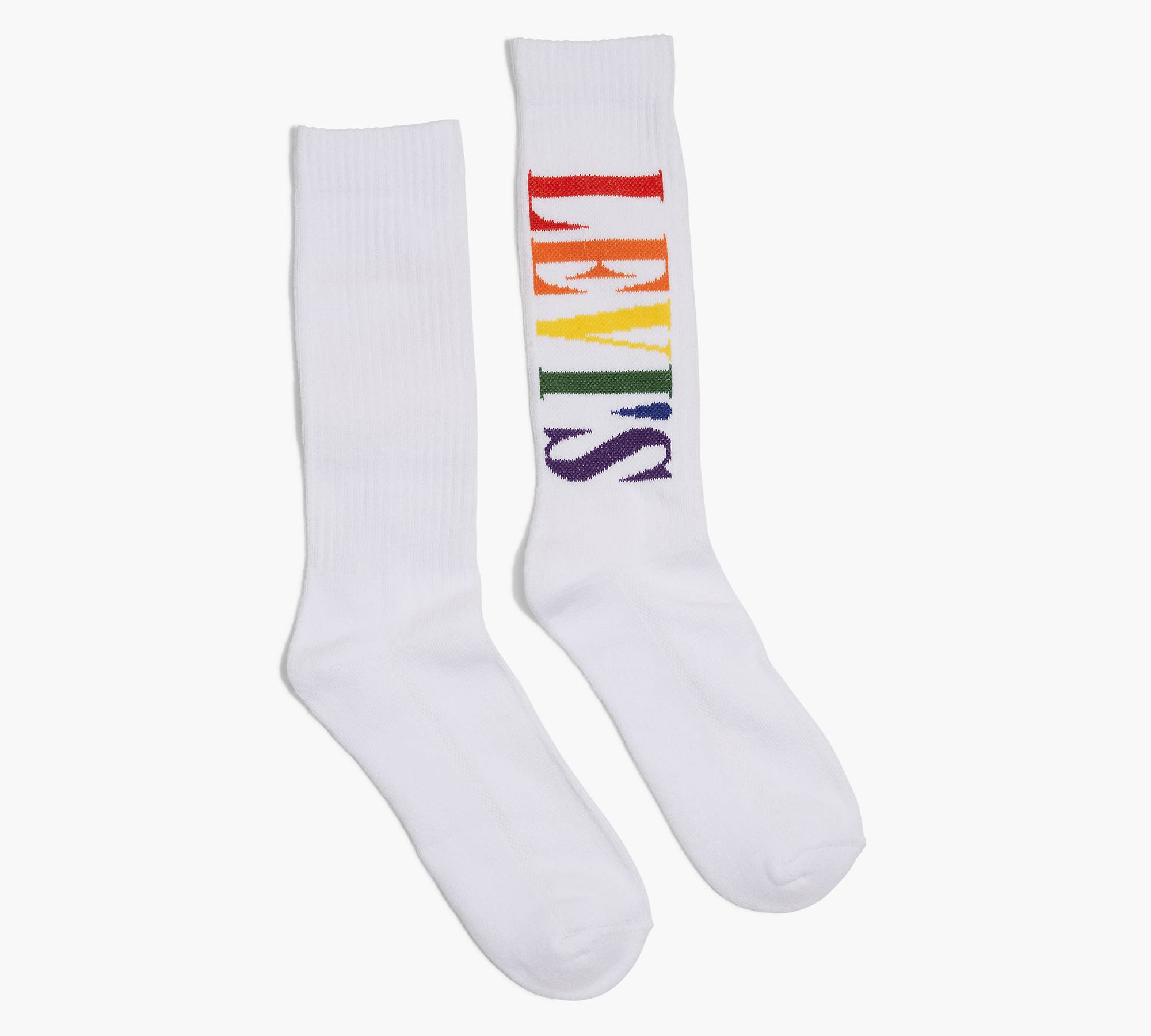 White Rainbow Crew Socks, Combed Cotton