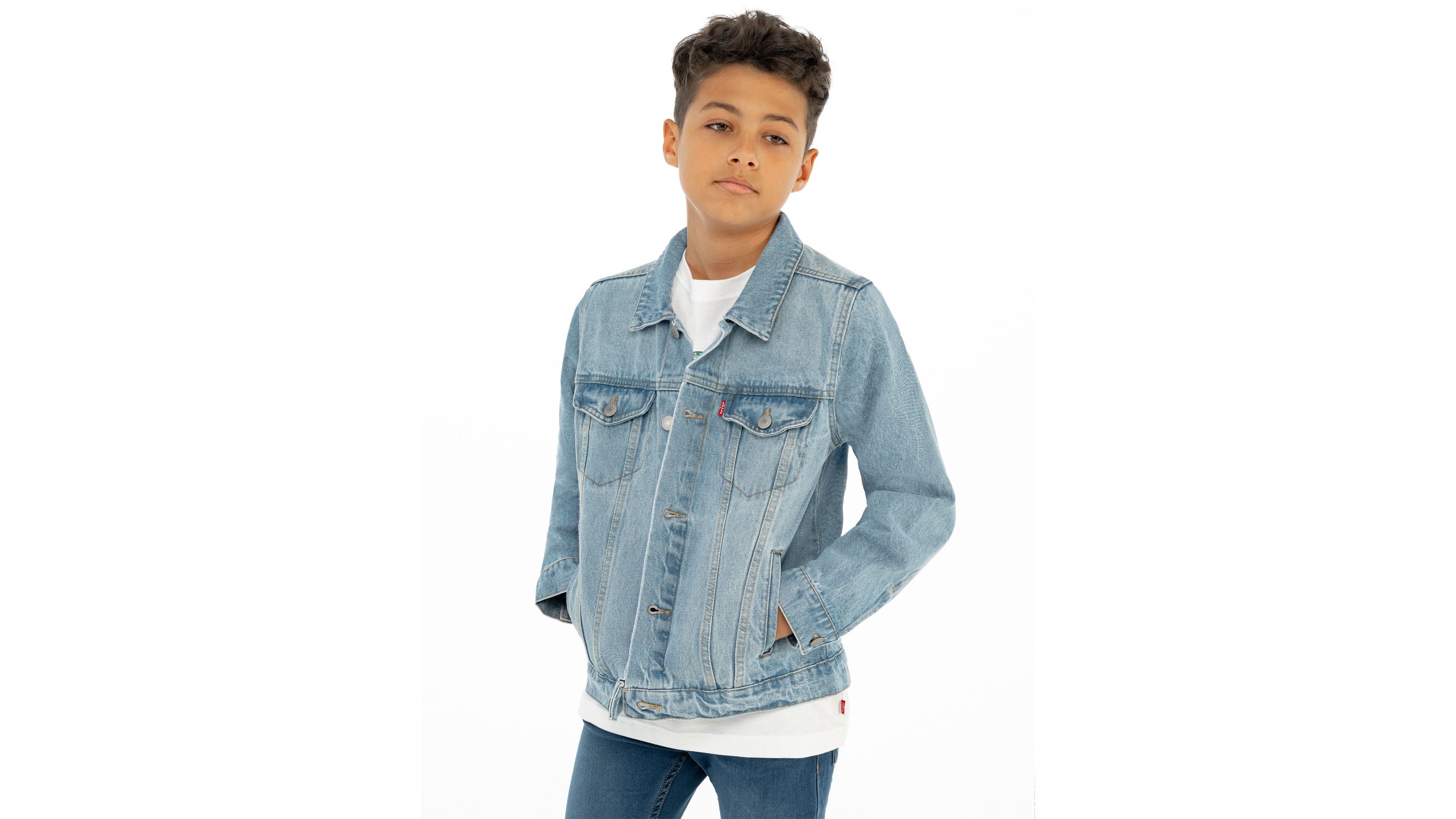 Boys jean jacket with hot sale hood