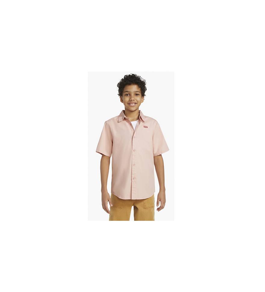 Short Sleeve Woven Shirt Big Boys S-xl - Pink
