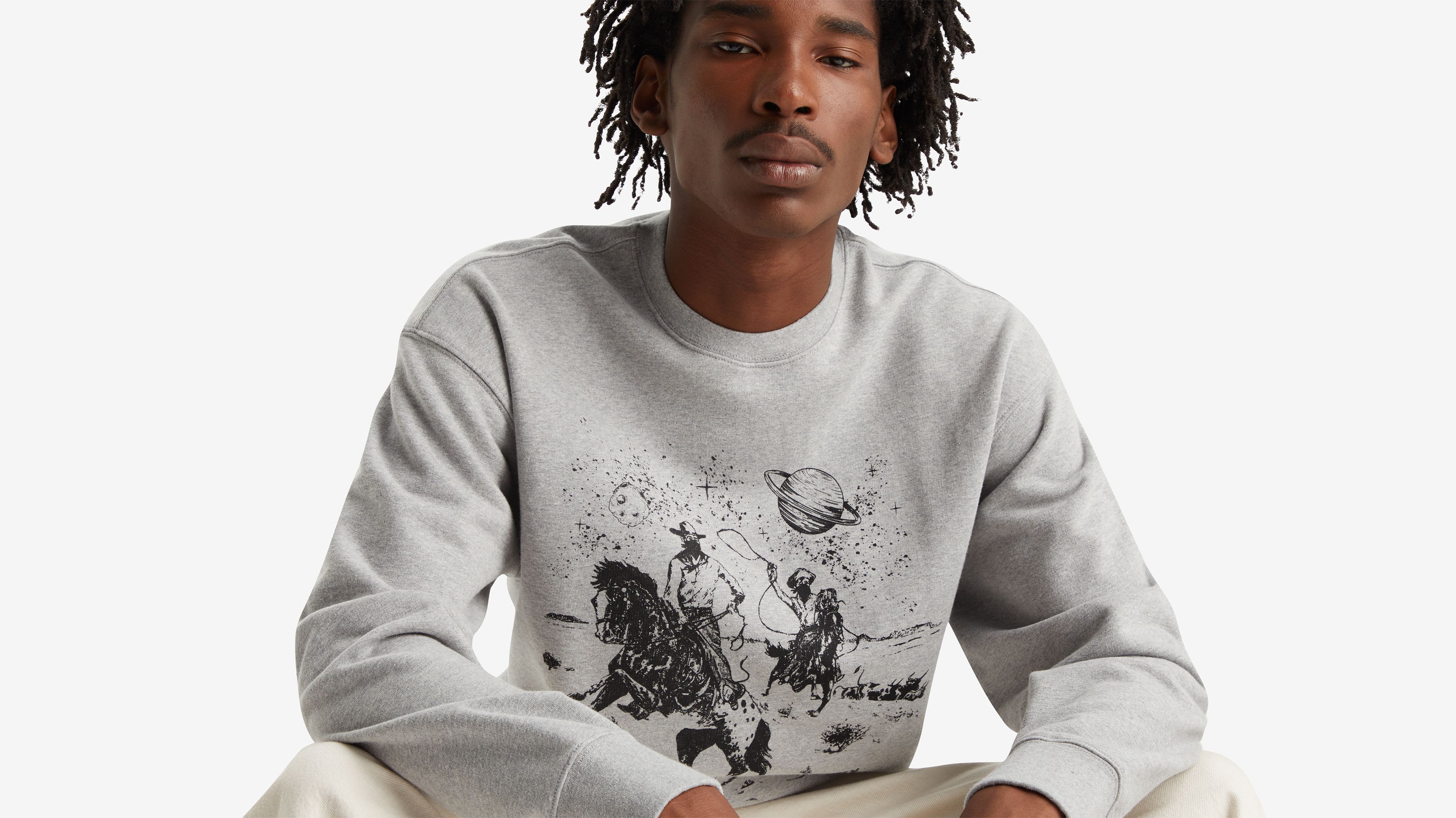 Relaxed Fit Graphic Crewneck Sweatshirt - Grey