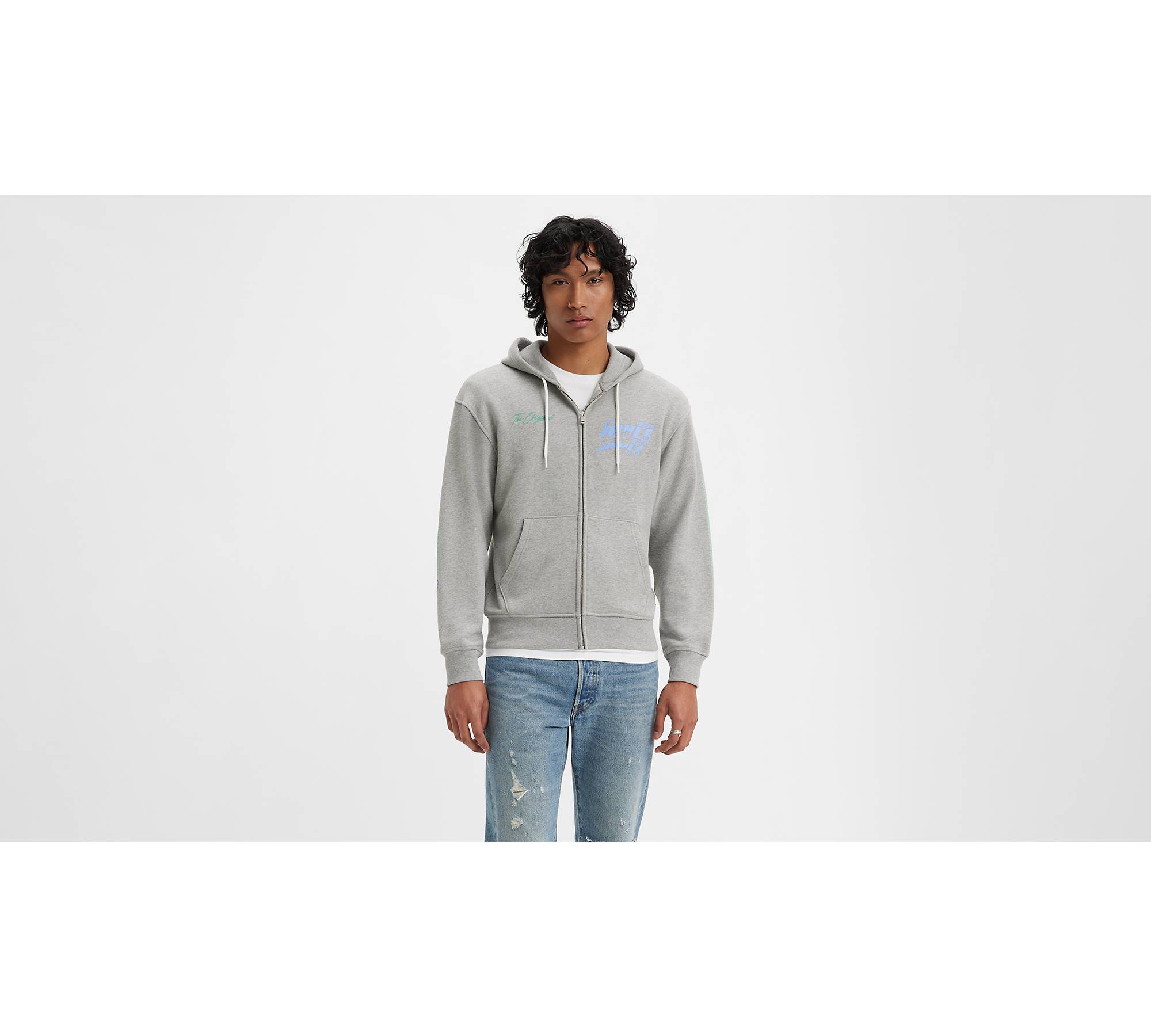 Relaxed Graphic Zip Up Hoodie Sweatshirt - Grey | Levi's® US
