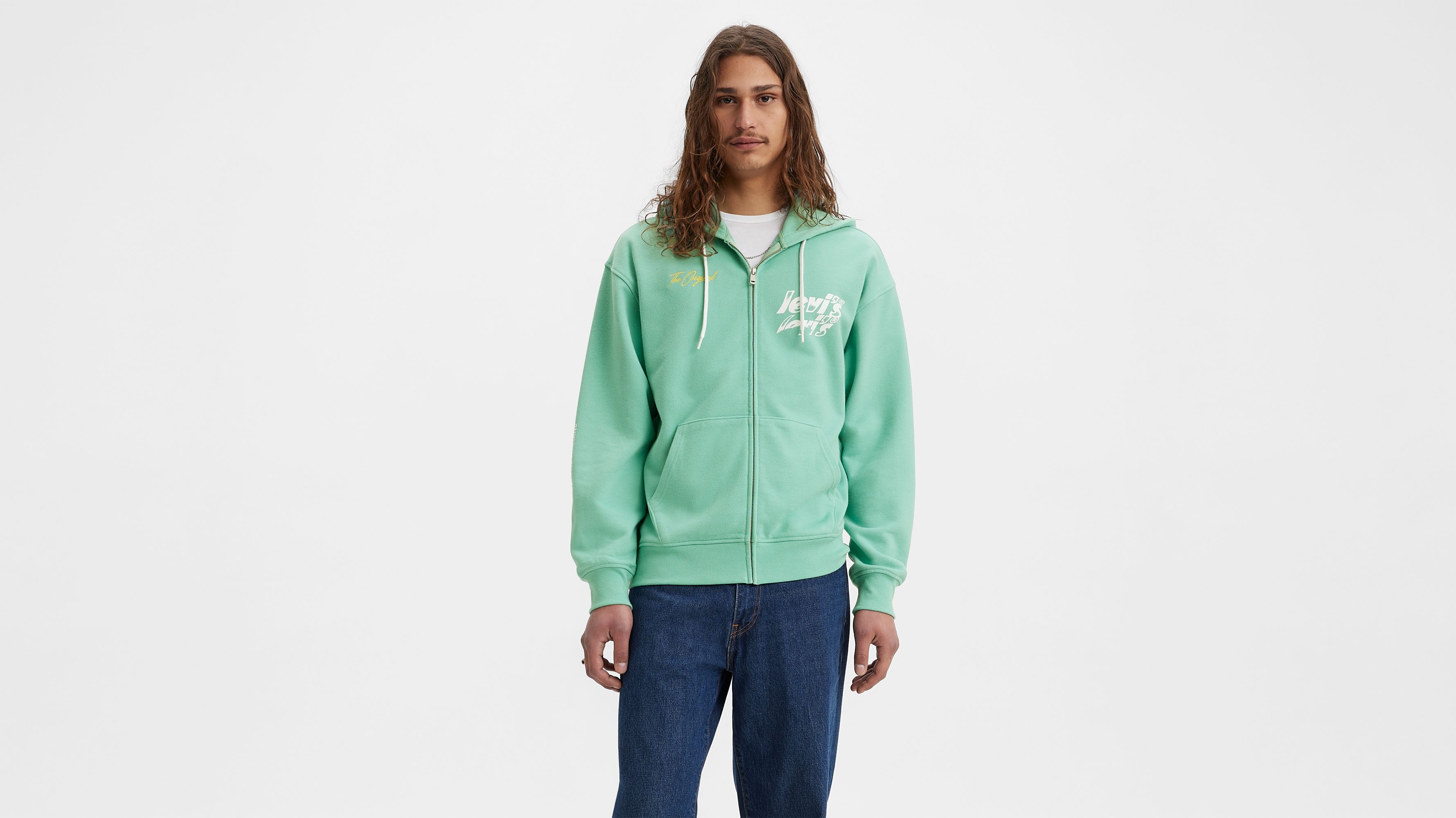 Relaxed Graphic Zip Up Hoodie Sweatshirt - Green